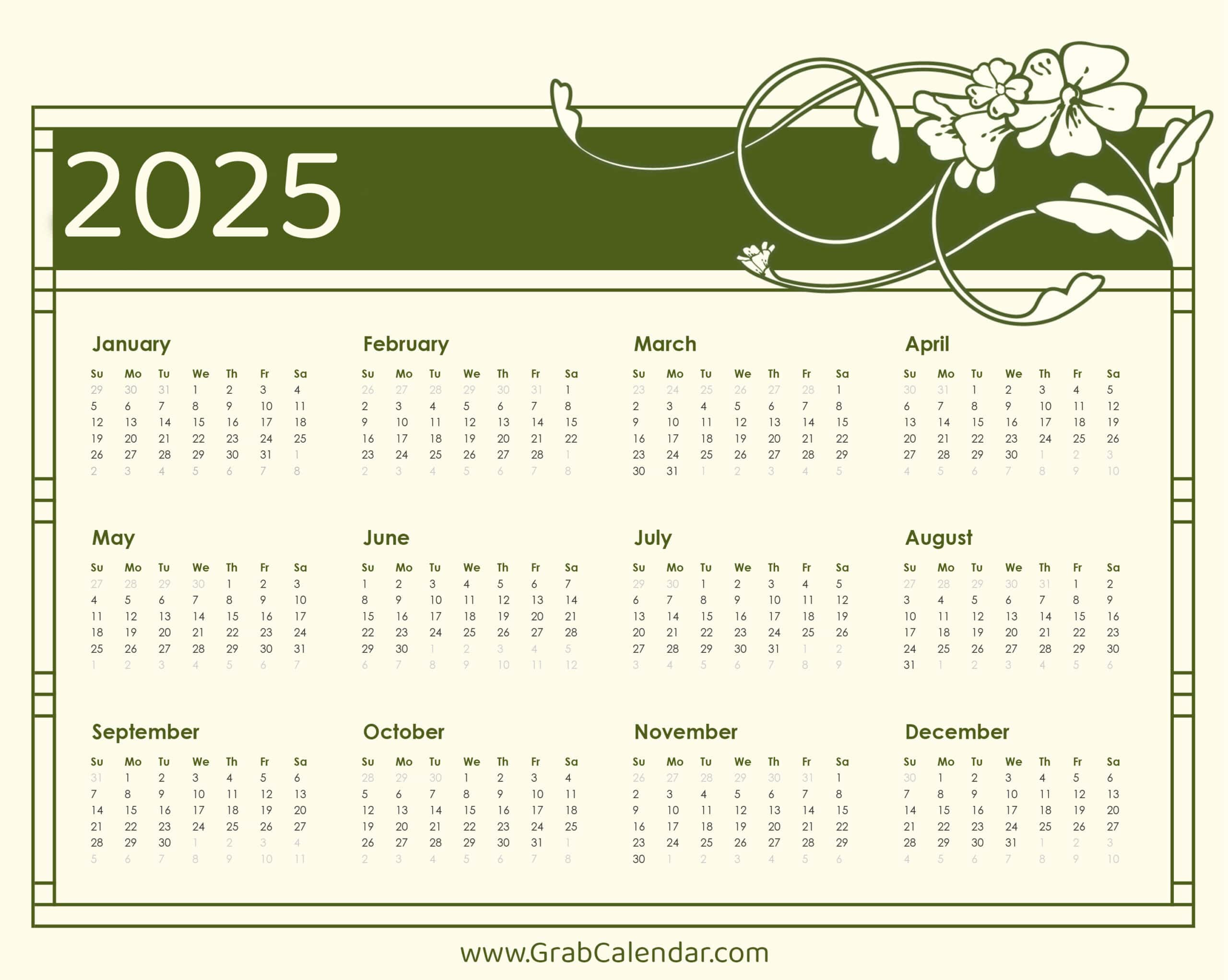 2025 Calendar - Grab Calendar - 2025 Small Calendar Printable