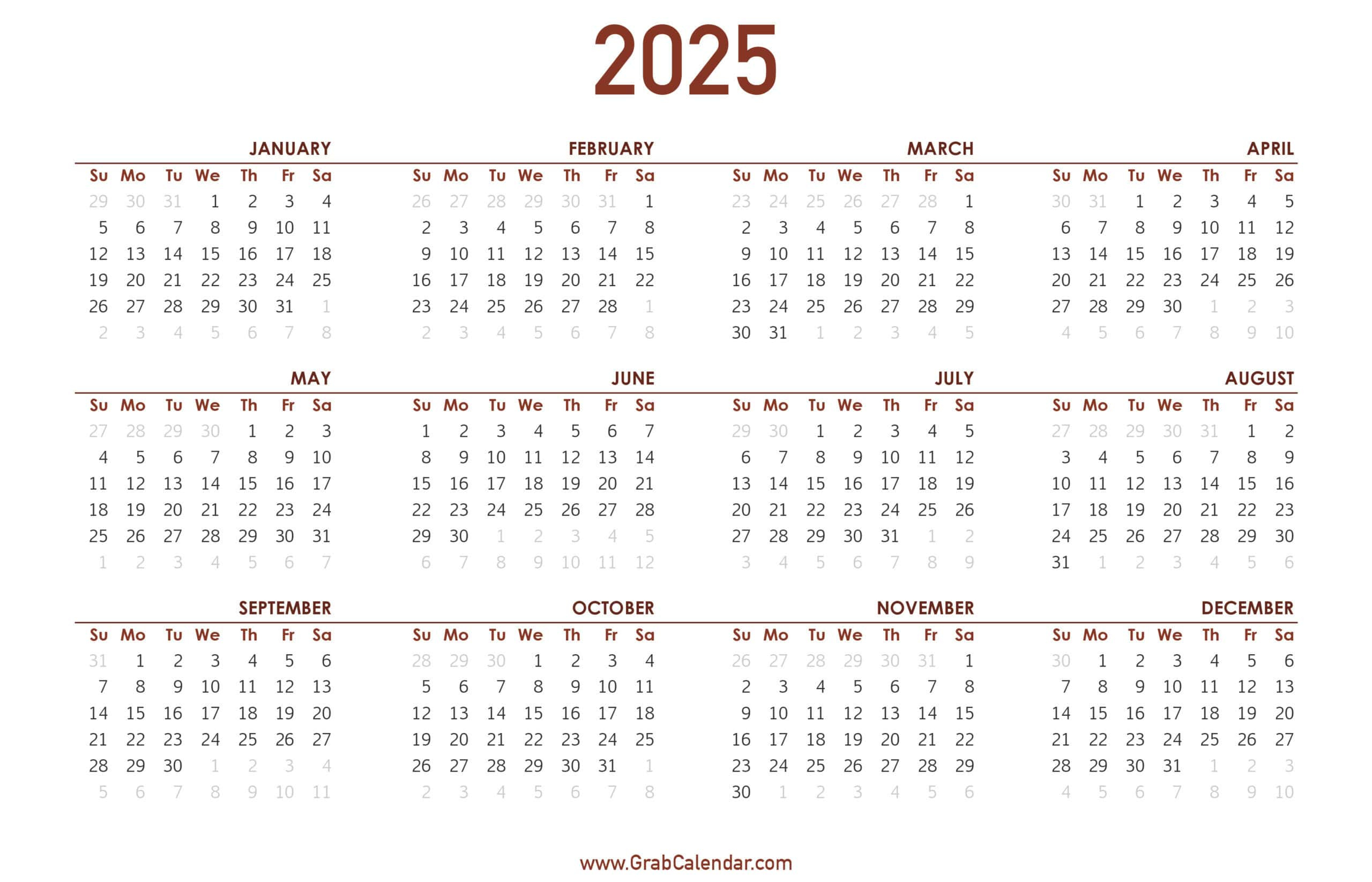 2025 Calendar - Grab Calendar - Printable Calendar 2025 Win