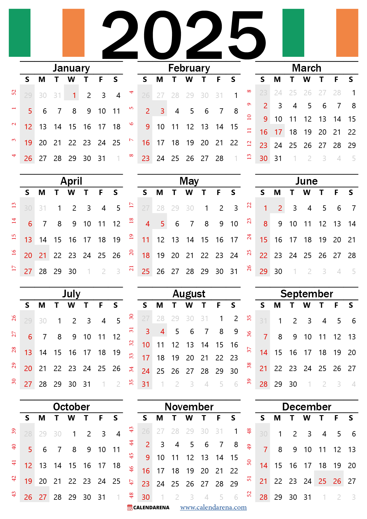 2025 Calendar Ireland With Holidays - Printable Calendar 2025 Ireland Free