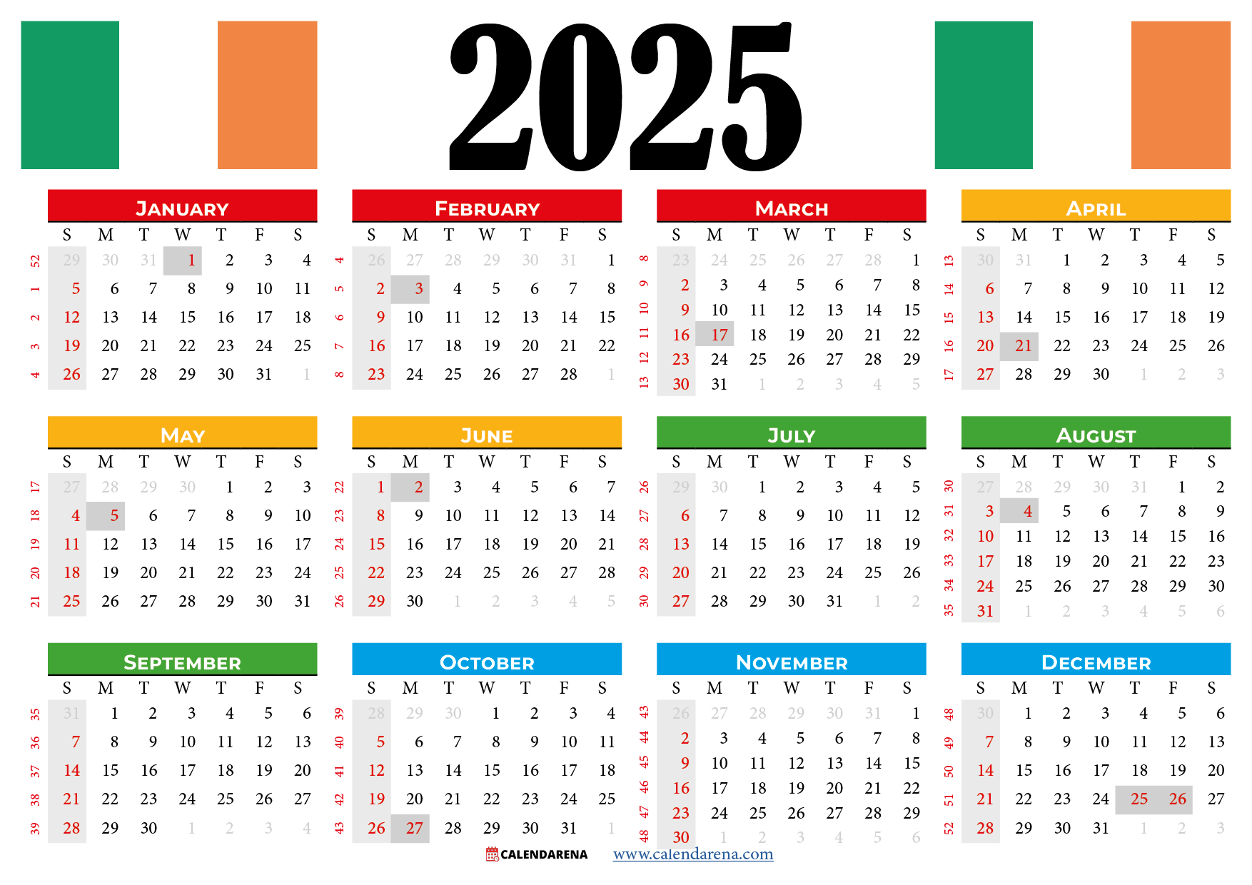2025 Calendar Ireland With Holidays - Printable Calendar 2025 Ireland Free
