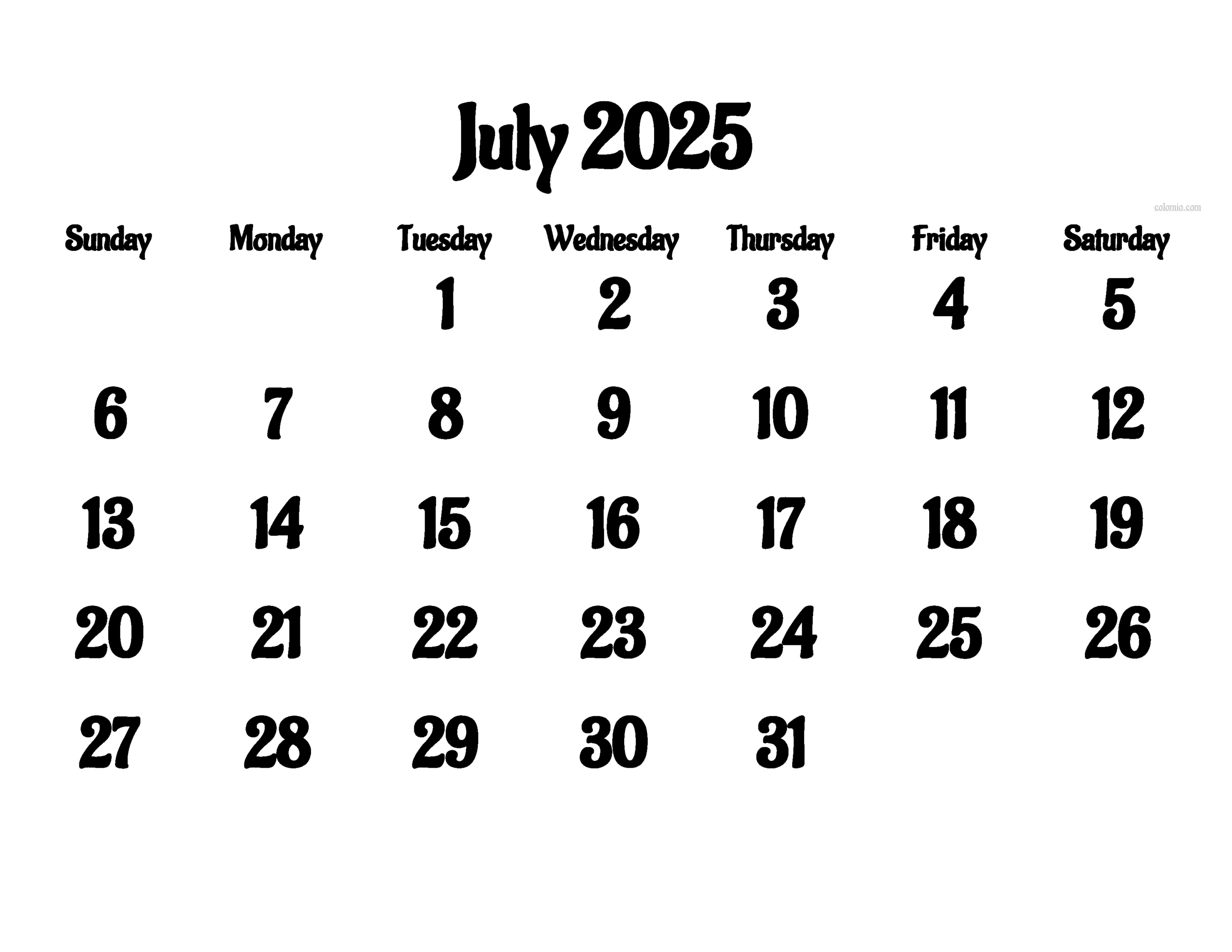 2025 Calendar, Monthly Calendars, With Calendar Maker ✓ Pdf - July Calendar 2025 Png
