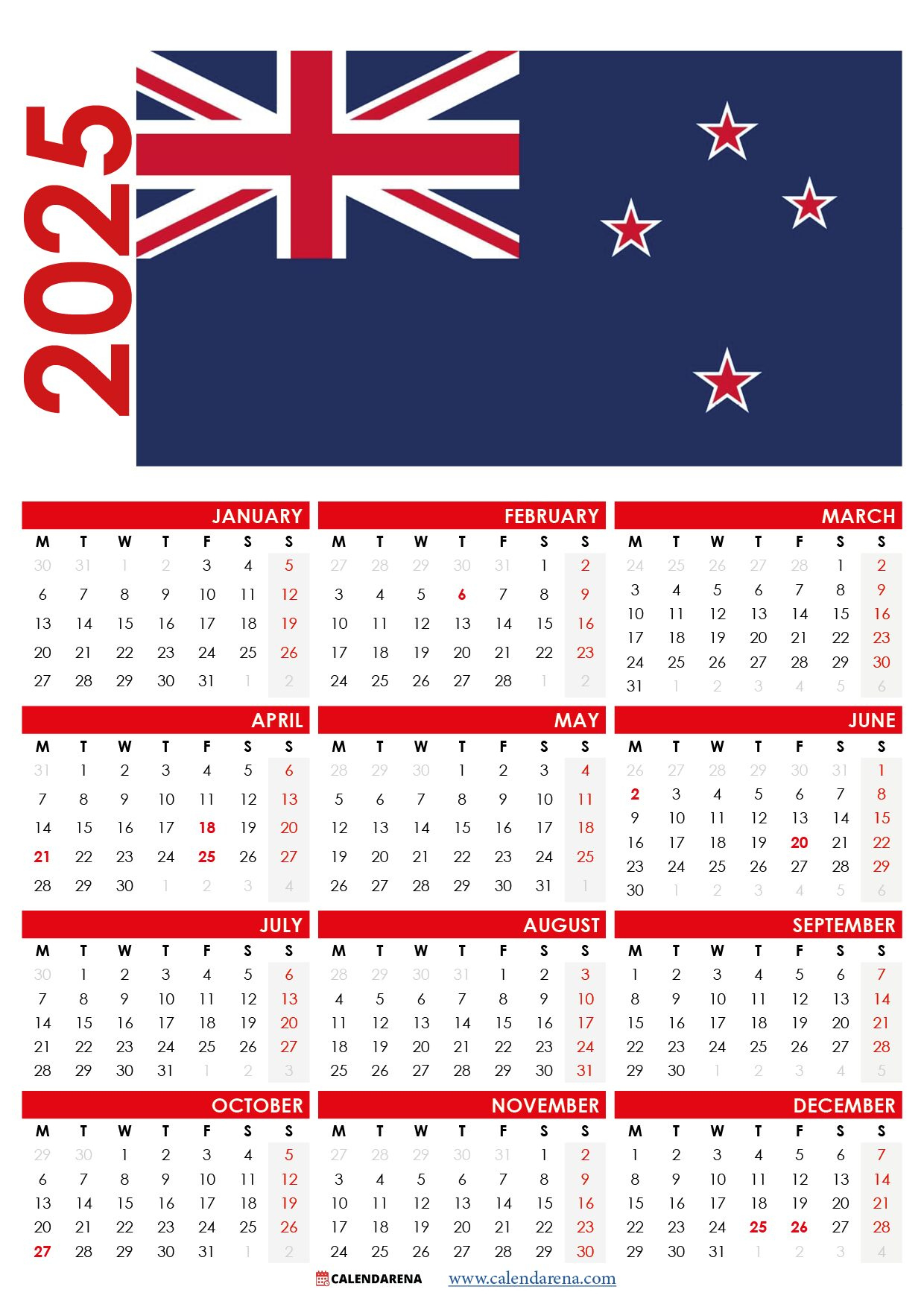 2025 Calendar Nz With Holidays And Festivals - 2025 New Zealand Calendar Printable