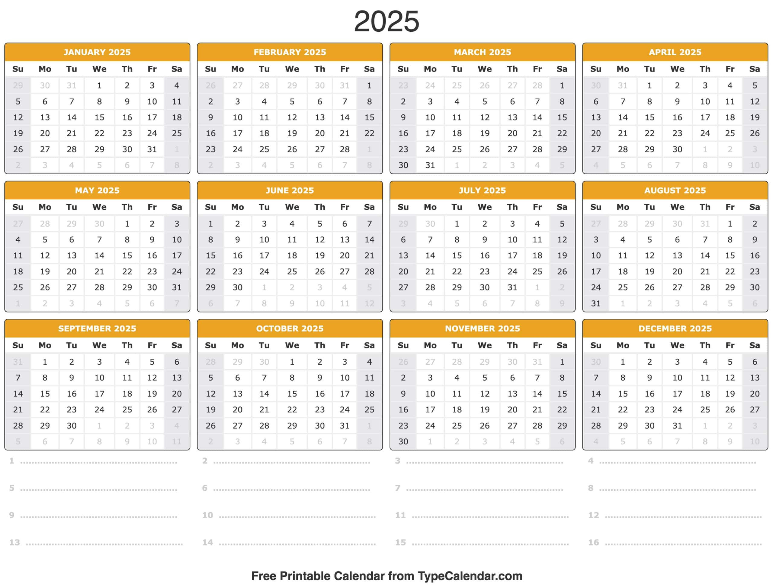 2025 Calendar - Printable Calendar 2025 With Holidays - Printable Calendar 2025 No Weekends