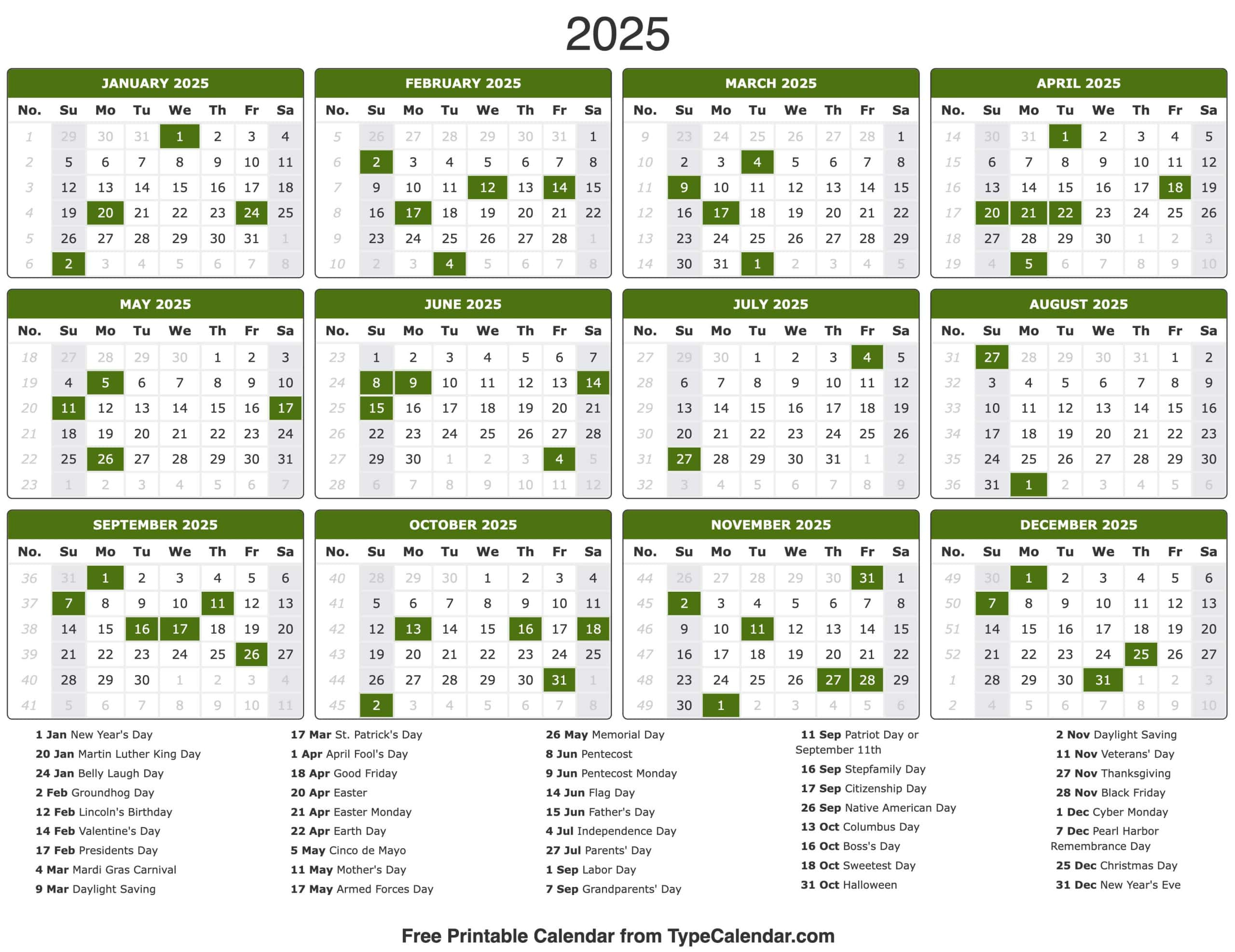2025 Calendar - Printable Calendar 2025 With Holidays - Printable Calendar 2025 with Holidays Usa