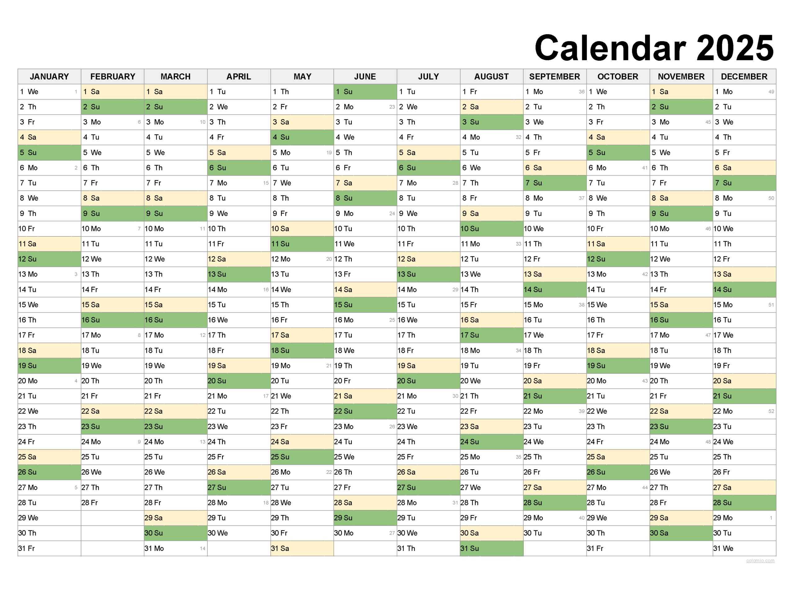 2025 Calendar Printable, ✓ Pdf, Excel And Image File - Free - 52 Week Calendar 2025 Printable