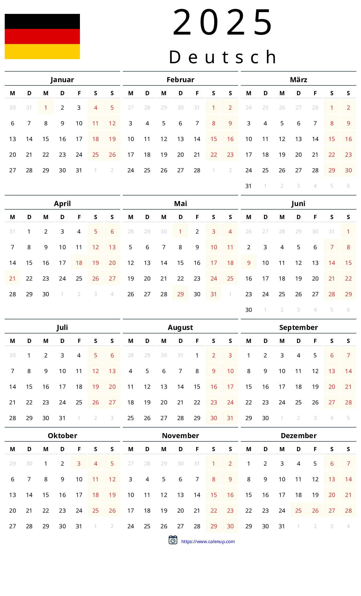 2025 Calendar Printable With Holidays For Germany | Calenup - Printable Calendar 2025 Germany
