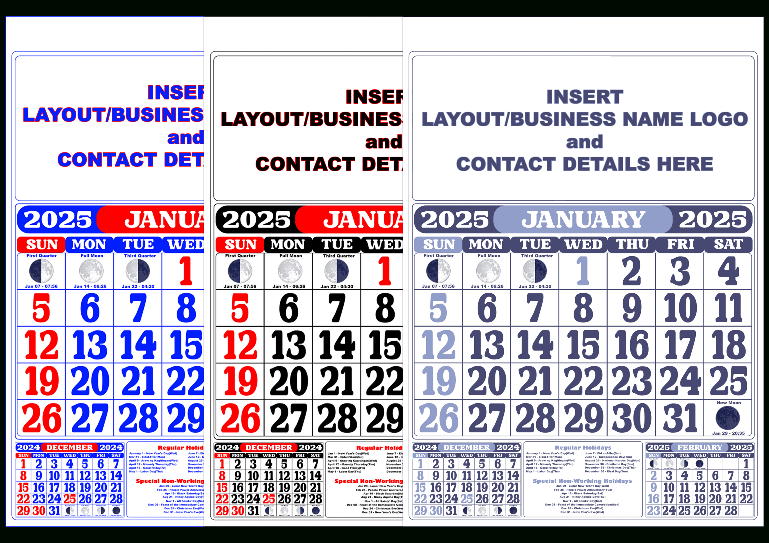 2025 Calendar Template With Moon Phasing And Holidays - Printable Calendar 2025 With Moon