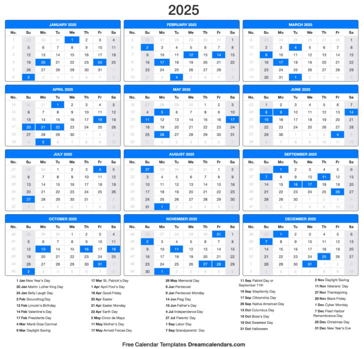Time and Date Calendar 2025 Printable