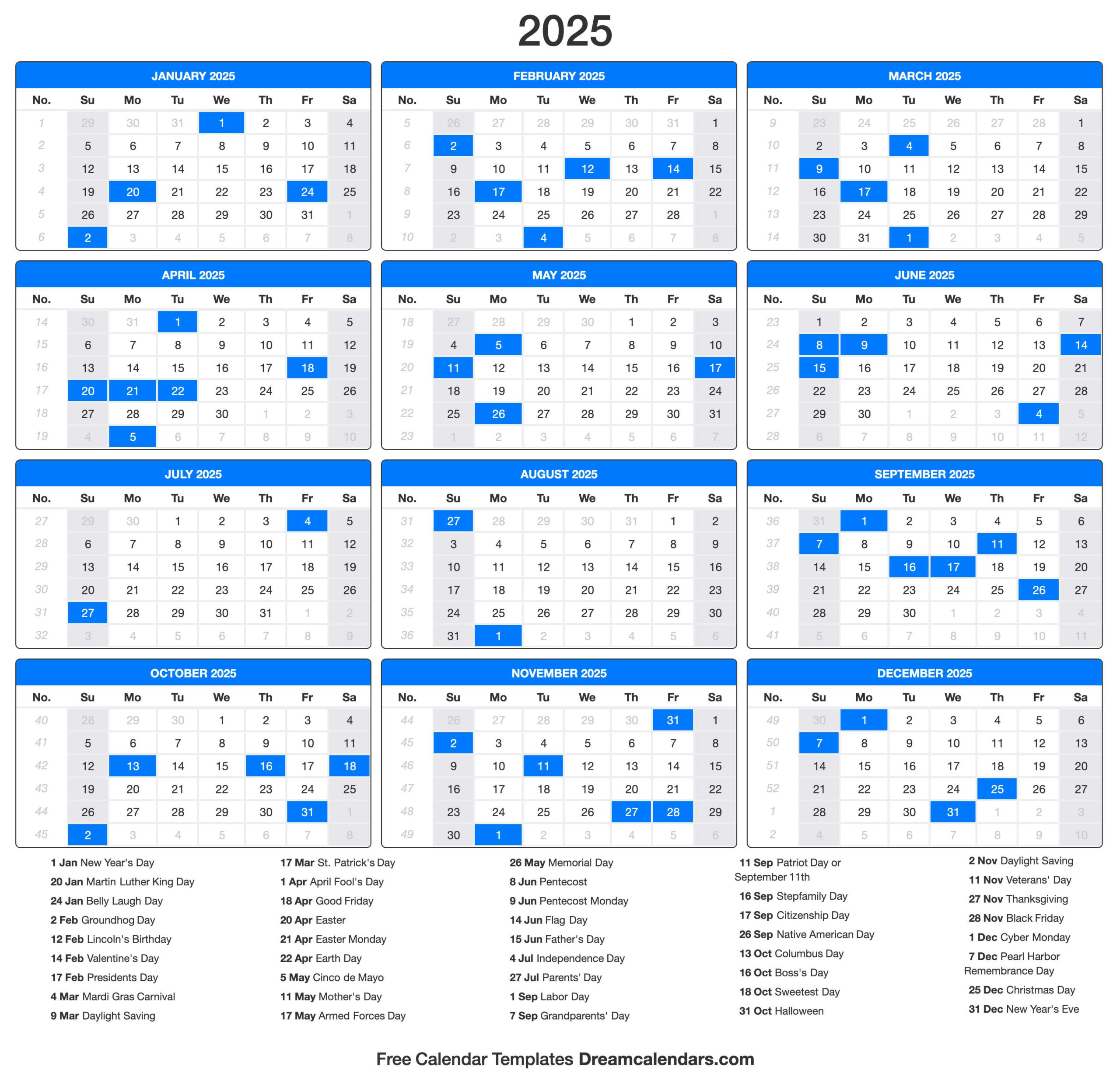 2025 Calendar - Time And Date Printable Calendar 2025