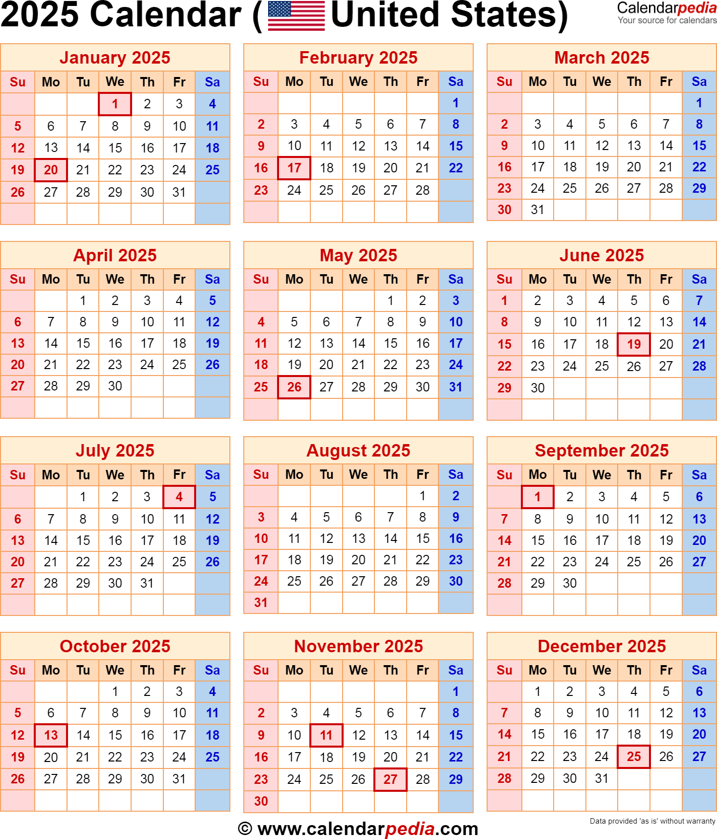2025 Calendar With Federal Holidays - Printable Calendar 2025 With Public Holidays