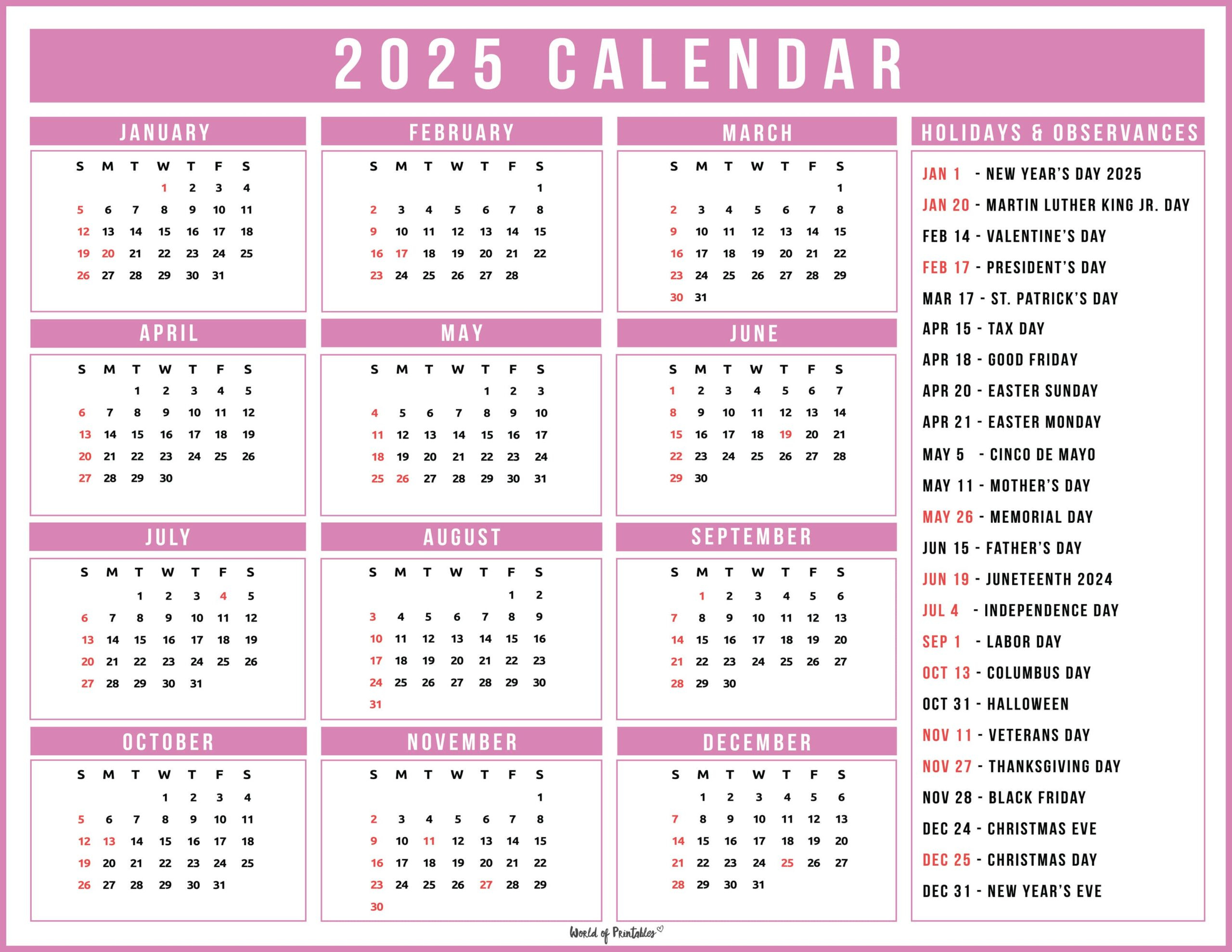 2025 Calendar With Holidays - Free Printables In 28 Unique Styles - Printable Calendar 2025 Philippines with Holidays