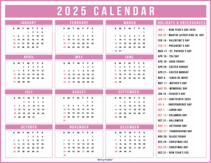Printable Calendar 2025 with Holidays Philippines