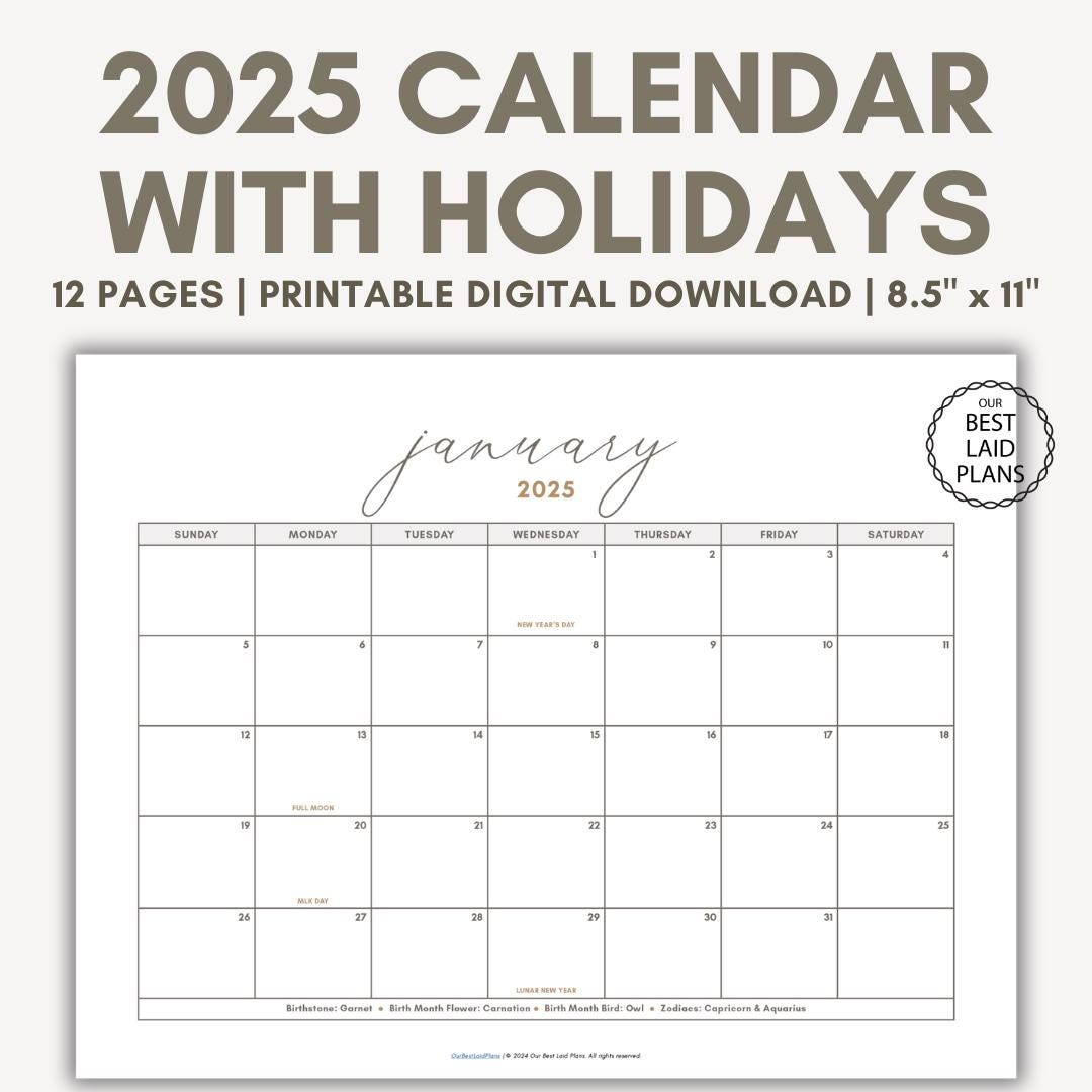 2025 Calendar With Holidays Printable 2025 Calendar With Holidays - Printable Calendar 2025 5x7