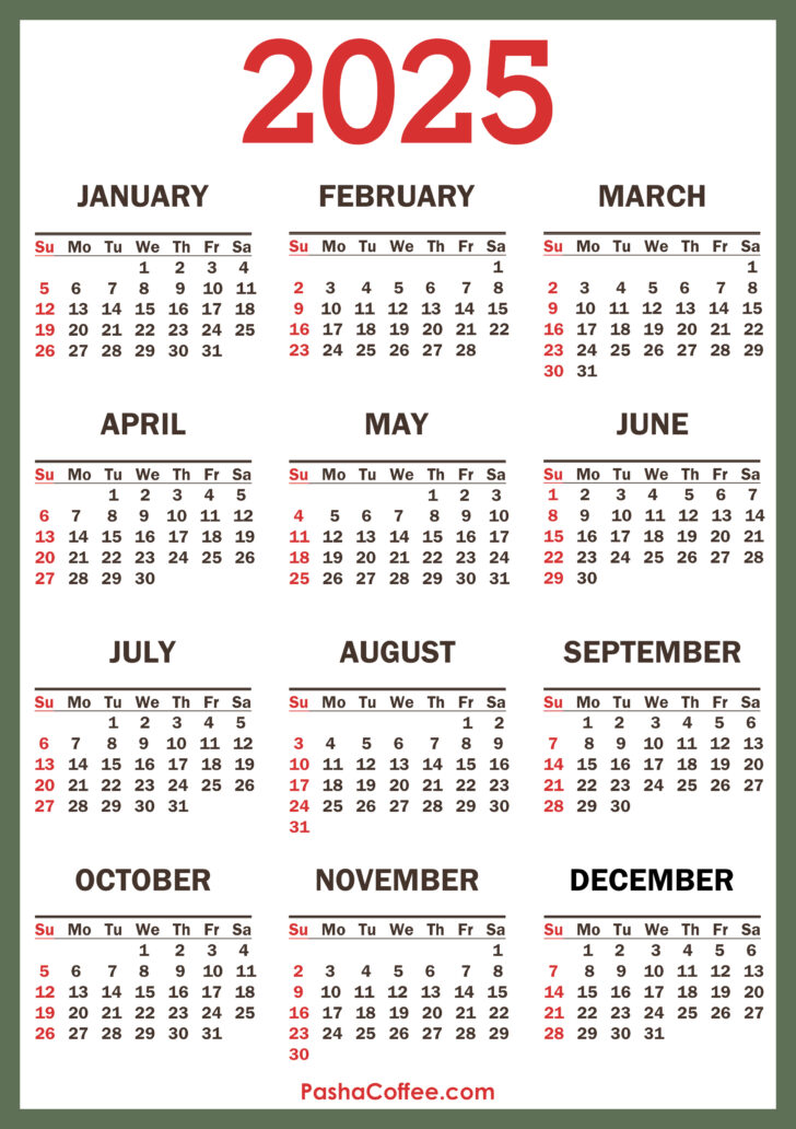 Free Printable Calendar 2025 with Holidays Free Download