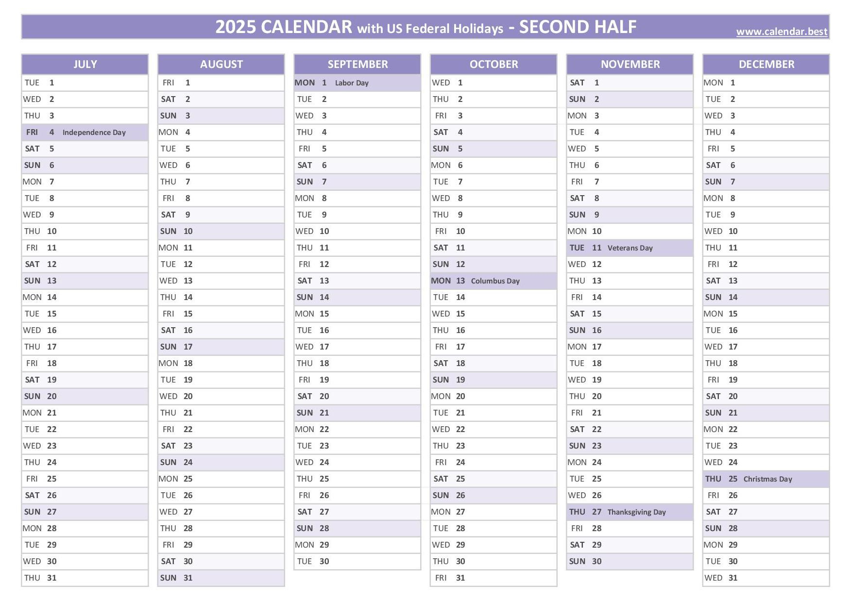 2025 Calendar With Holidays (Us Federal Holidays) - National Day Calendar 2025 Printable Free Download