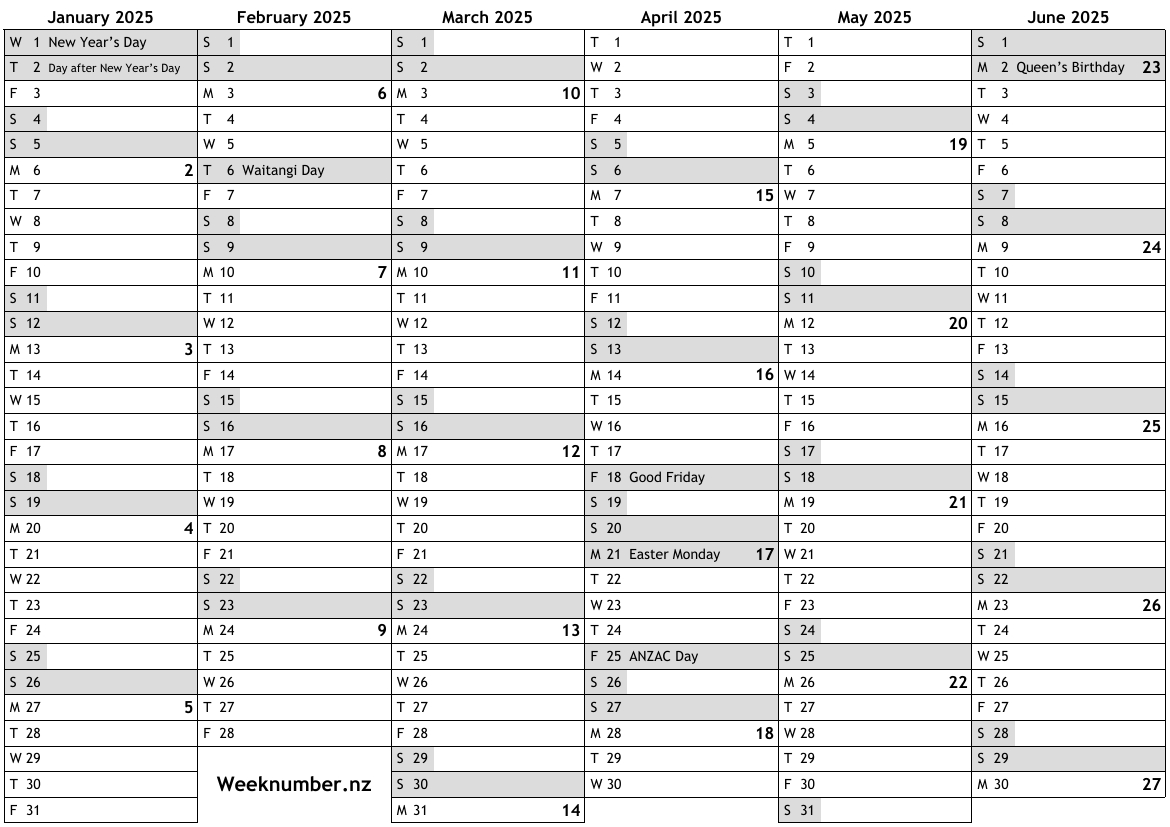 2025 Calendar With Week Numbers And Holidays For New Zealand - 2025 New Zealand Calendar Printable