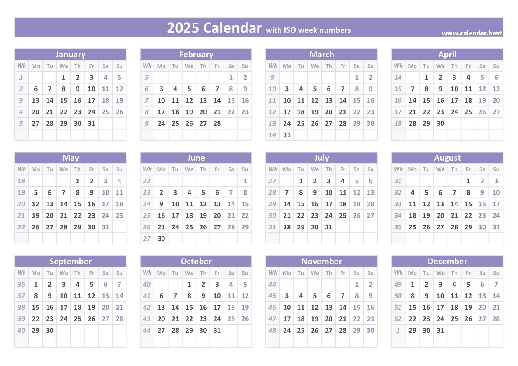 2025 Calendar With Week Numbers (Us And Iso Week Numbers) - Printable Calendar 2025 With Week Numbers