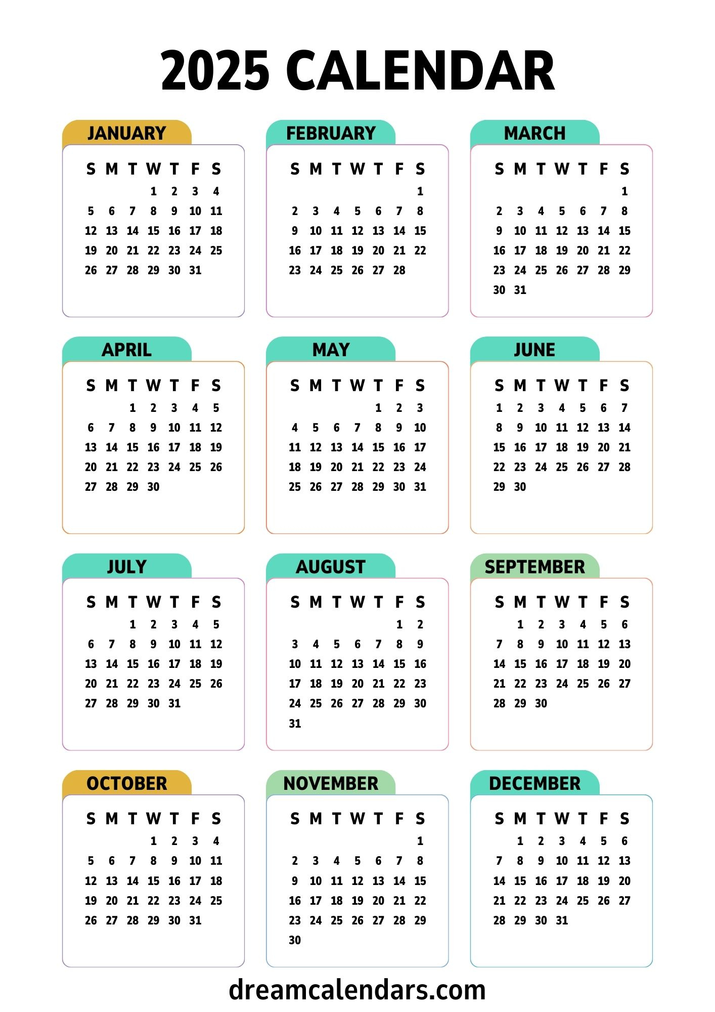 2025 Calendars: Printable Yearly And Monthly - Dream Calendars - 30 Calendar Days Before July 3 2025