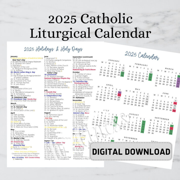 2025 Calendar with Religious Holidays Printable