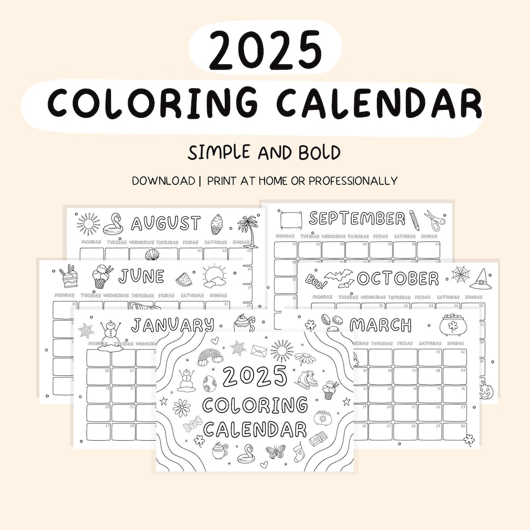 2025 Coloring Calendar Kids Calendar 2025 Monthly Planner - 2025 Printable Coloring Calendar