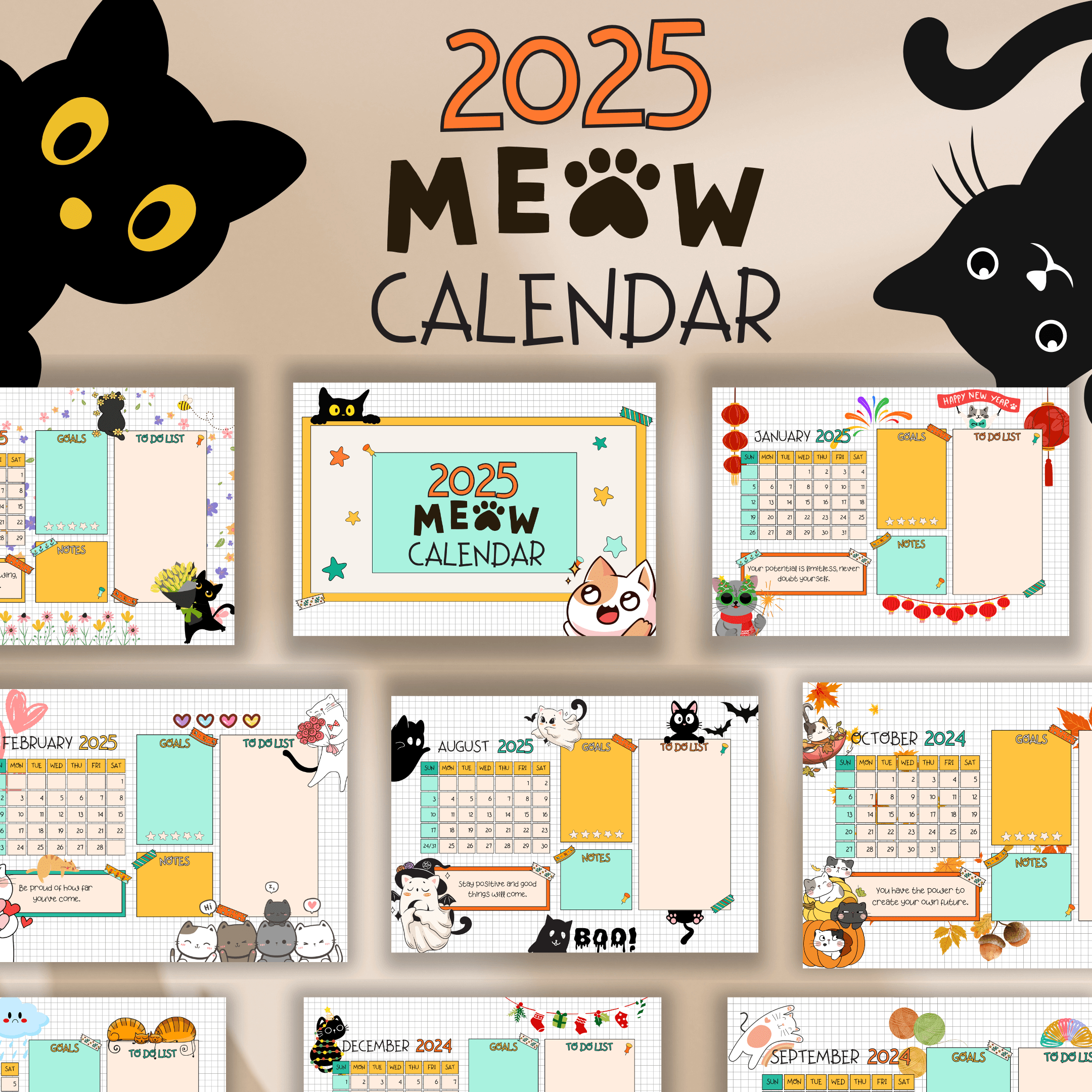 2025 Cute Cat Calendardigitalsbyiya - Raket.ph - Printable Calendar 2025 Cat