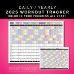 2025 Daily Yearly Workout Tracker Calendar, Coloring Exercise Log – Workout Calendar 2025 Printable