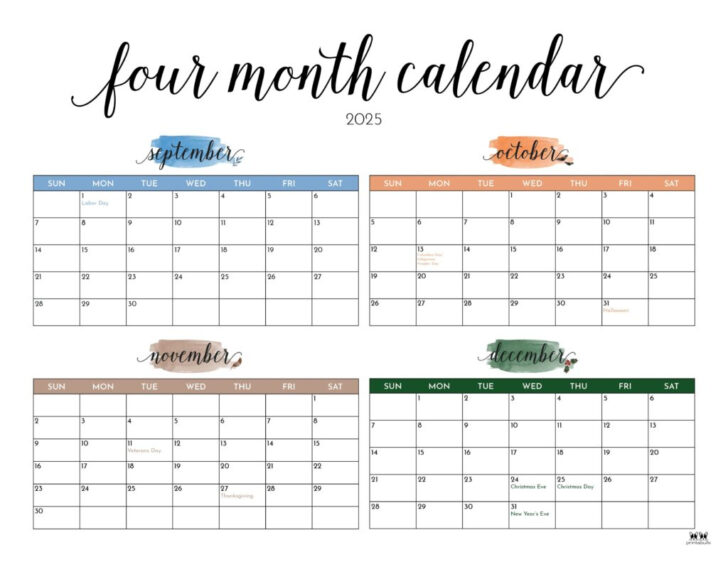 4 Month Calendar May June July August 2025