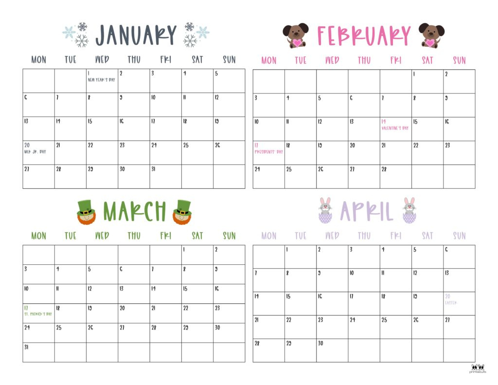 2025 Four Month Calendars - 31 Free Printables | Printabulls - 4 Month Printable Calendar 2025