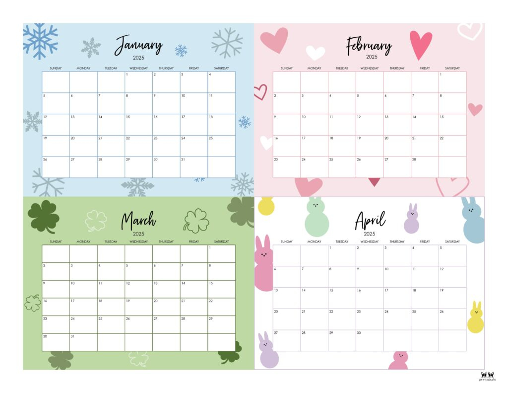 2025 Four Month Calendars - 31 Free Printables | Printabulls - 4 Month Printable Calendar 2025