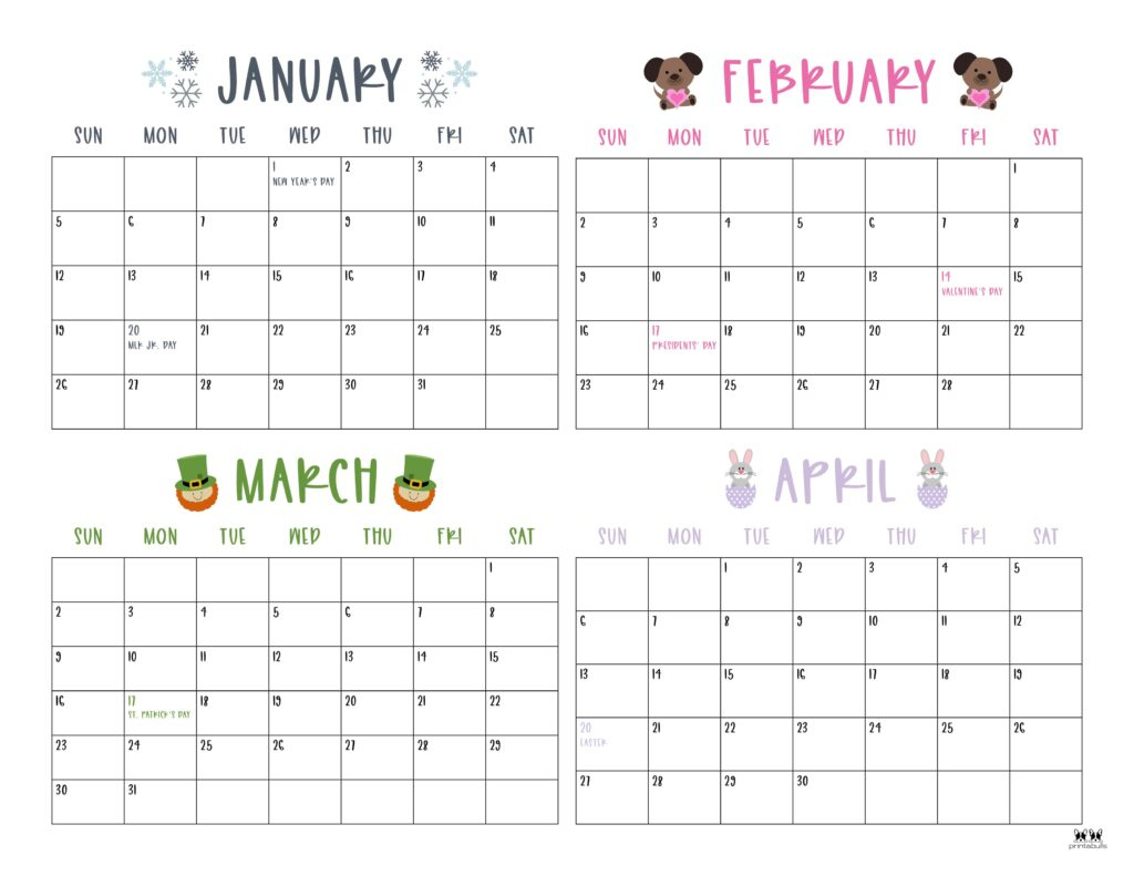 2025 Four Month Calendars - 31 Free Printables | Printabulls - Printable Calendar 2025 4 Months Per Page