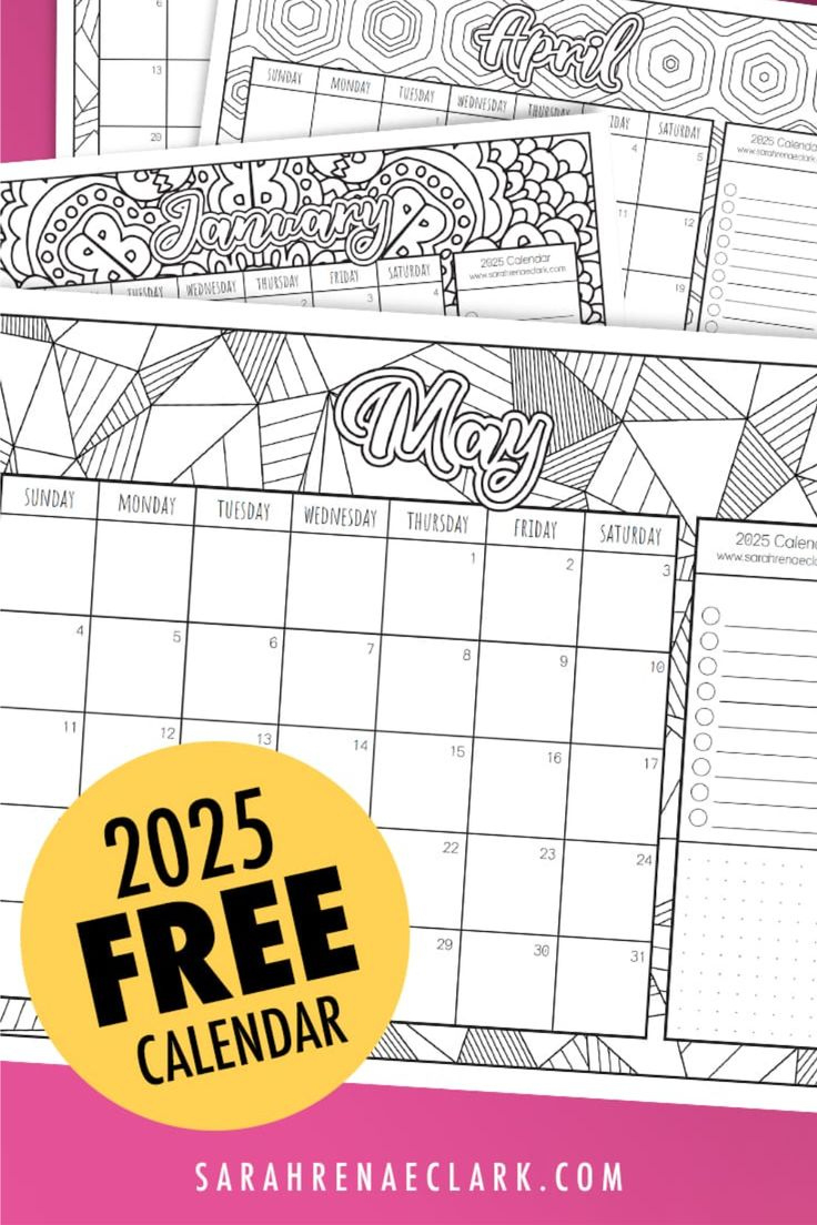 2025 Free Calendar - Printable Coloring Calendar - Free Printable Calendar 2025 Coloring