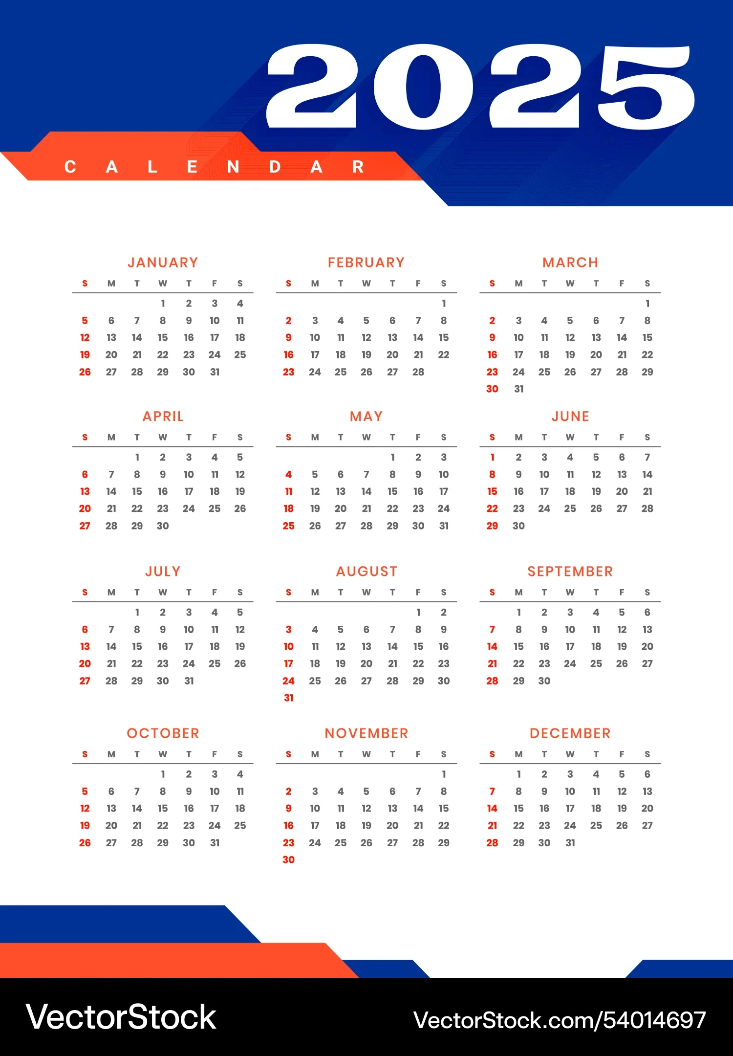 2025 Full Page Calendar Printable Template Week Vector Image - Printable Calendar 2025 Haryana Govt