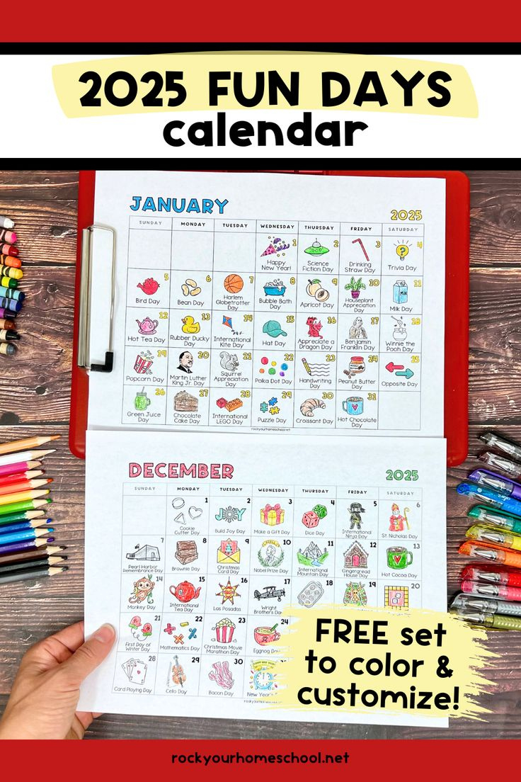 2025 Fun Days Calendar To Celebrate The Year (Free) - 2025 Fun Holiday Calendar Printable