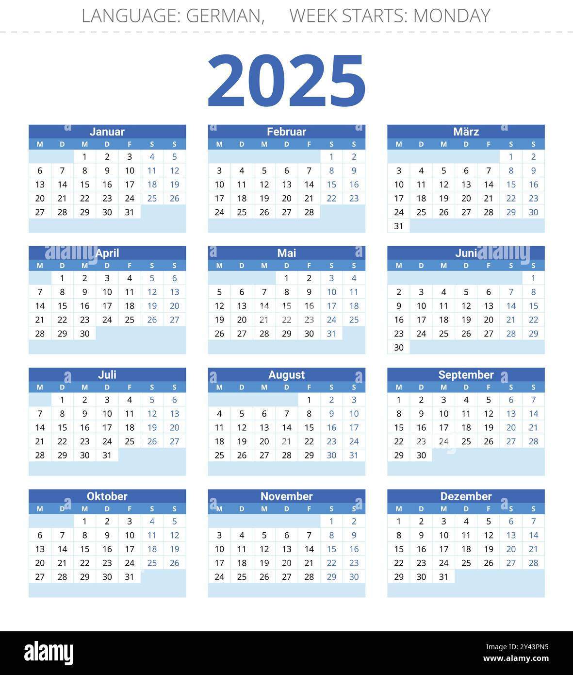 2025 German Calendar Stock Vector Images - Alamy - Printable Calendar 2025 Germany