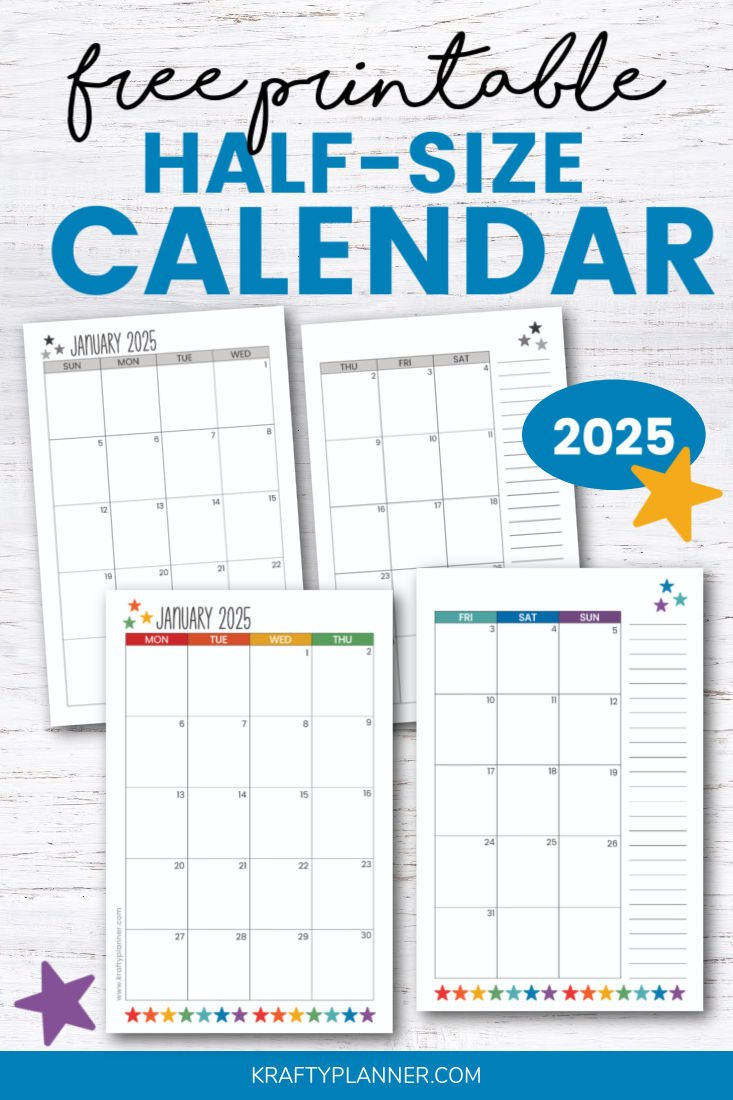 2025 Half Size Calendar - Free Printable — Krafty Planner - Free Printable Calendar 2025 Half Page