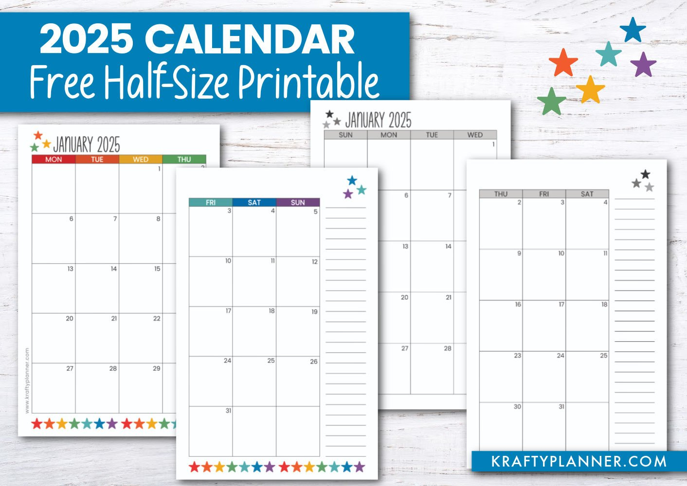2025 Half Size Calendar - Free Printable — Krafty Planner - Printable Calendar 2025 Letter Size
