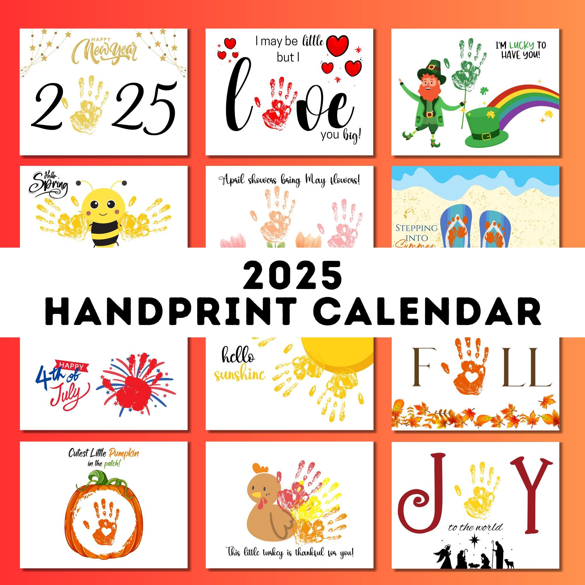 2025 Handprint Calendar, Monthly Handprint Art, Memory Keepsake - Free Printable Handprint Calendar 2025