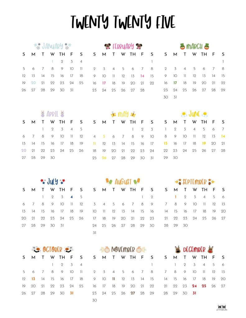 2025 Hourly/Daily Calendars - All 365 Days | Printabulls - 2025 Daily Calendar Printable