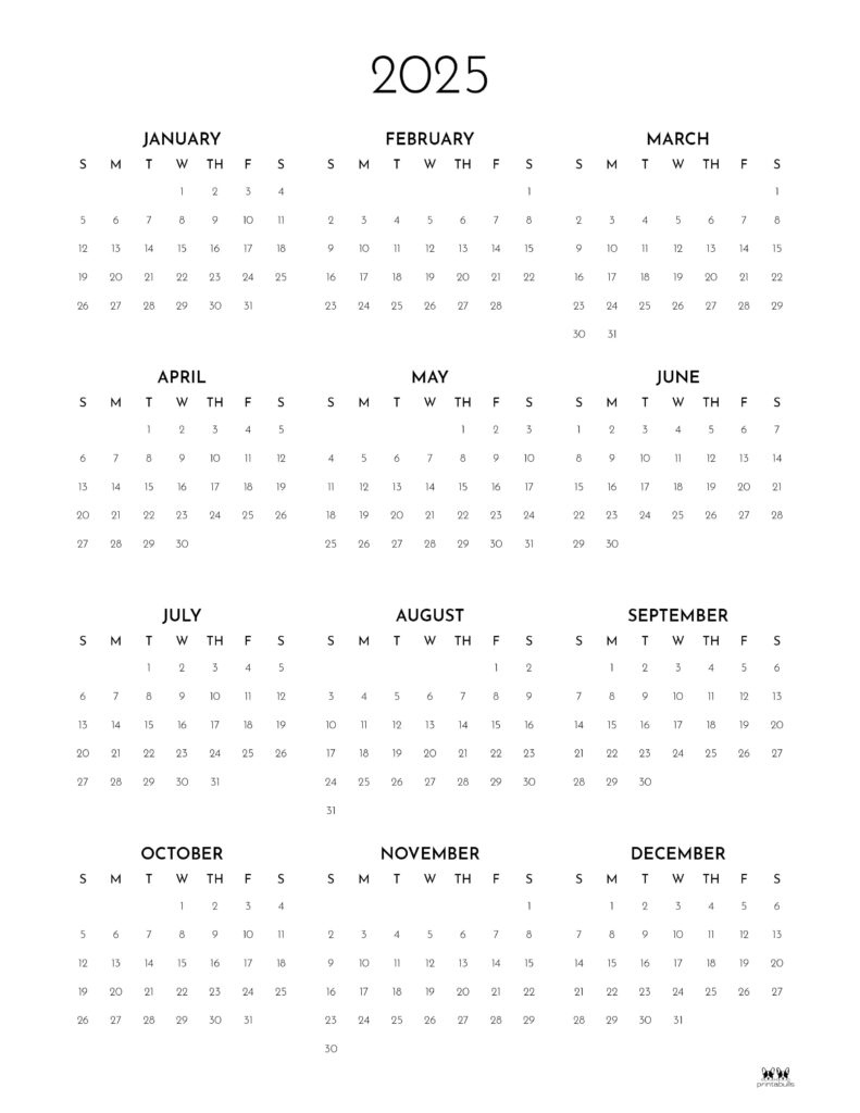 2025 Hourly/Daily Calendars - All 365 Days | Printabulls - Printable Calendar 2025 Hourly