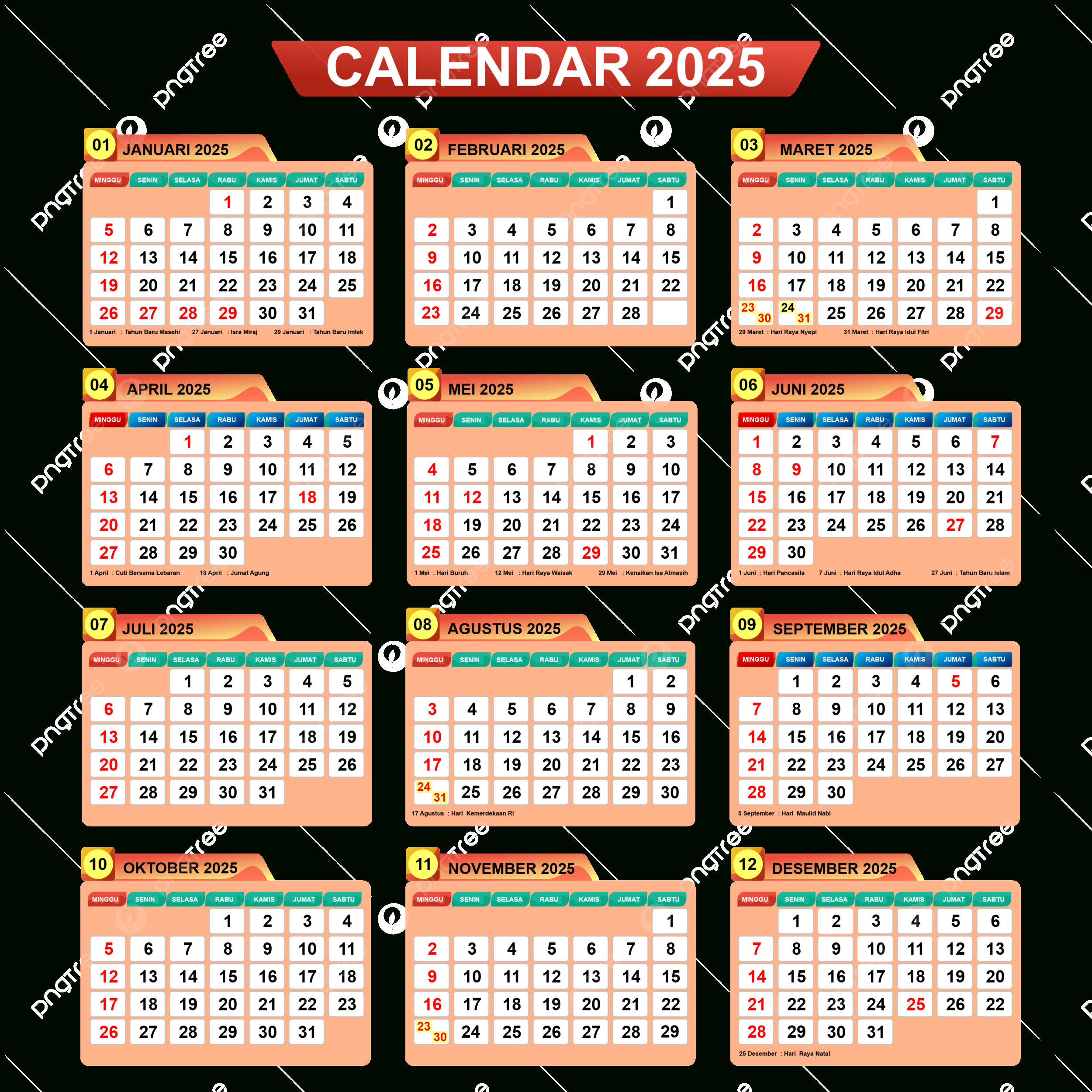 2025 Indonesia New Calendar With Holiday Vector Template Download - Printable Calendar 2025 With Holidays Indonesia