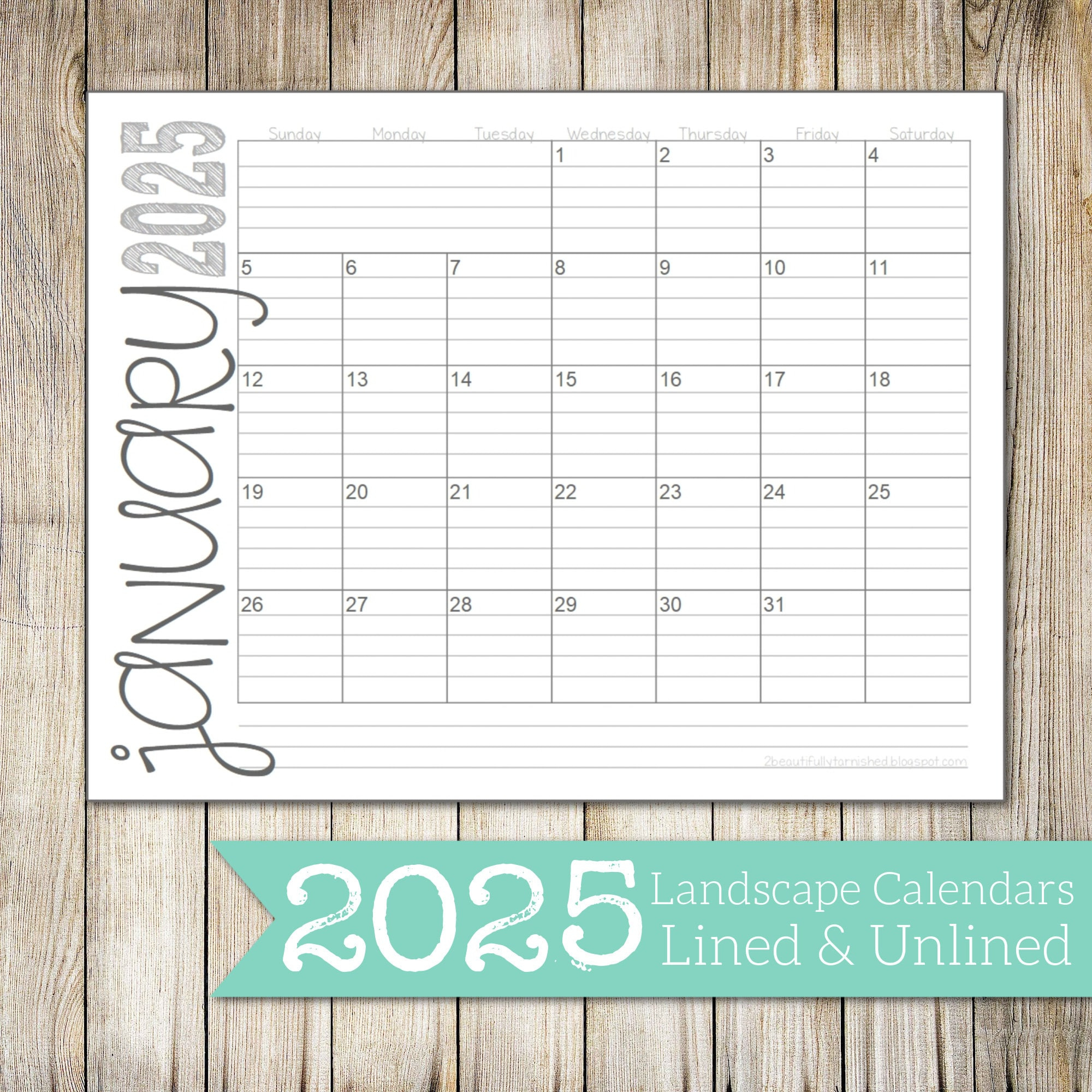 2025 Landscape Lined &amp;amp; Unlined Monthly Calendars | 8.5X11 - Printable Calendar 2025 Lined