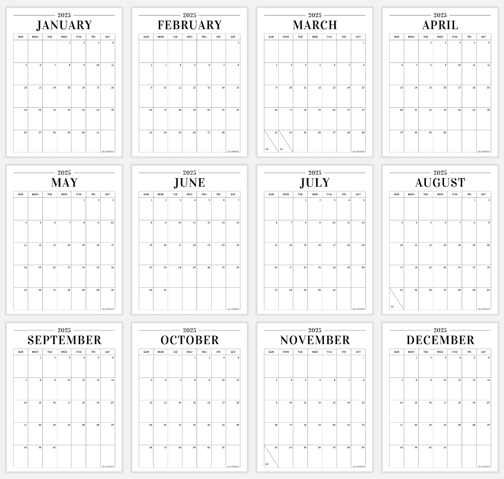 2025 Minimal Calendar Printable (Vertical &amp;amp; Horizontal!) - Jellymemos - Printable Calendar 2025 For Binder