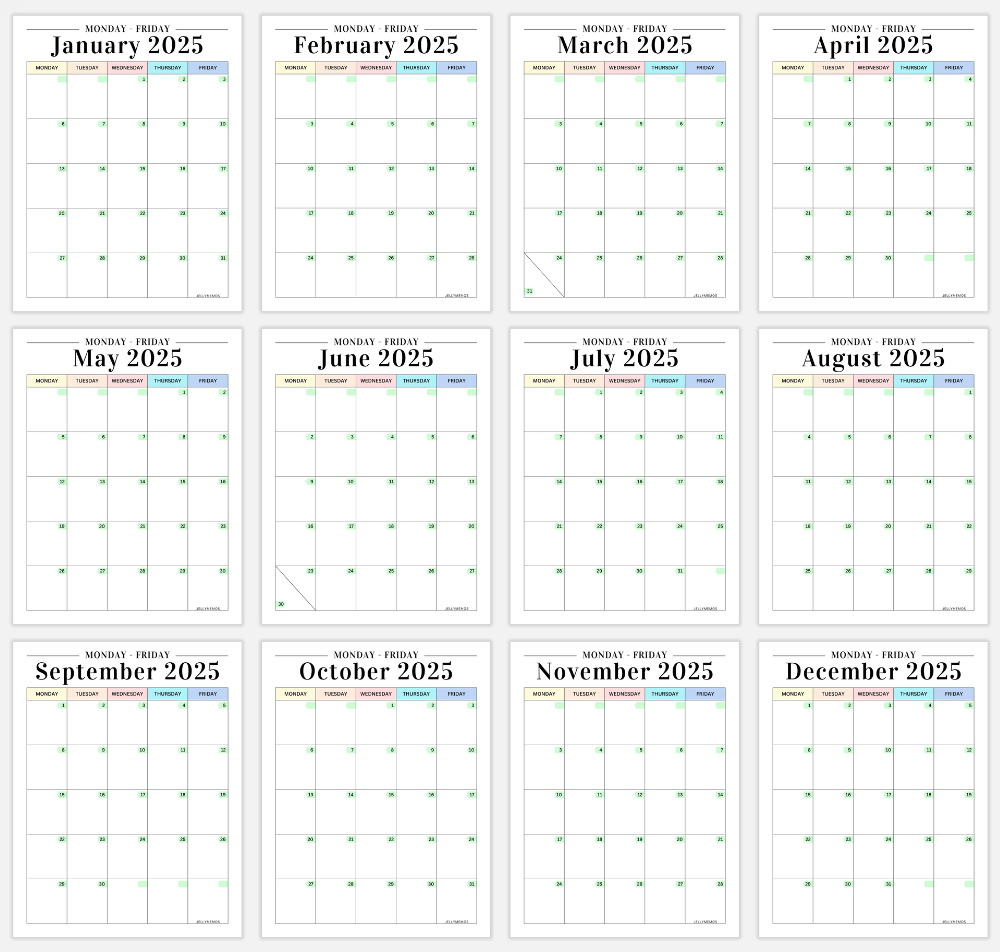 2025 Monday To Friday Calendar Printables (Cute &amp;amp; Free!) - Jellymemos - Printable Calendar 2025 Monday to Friday