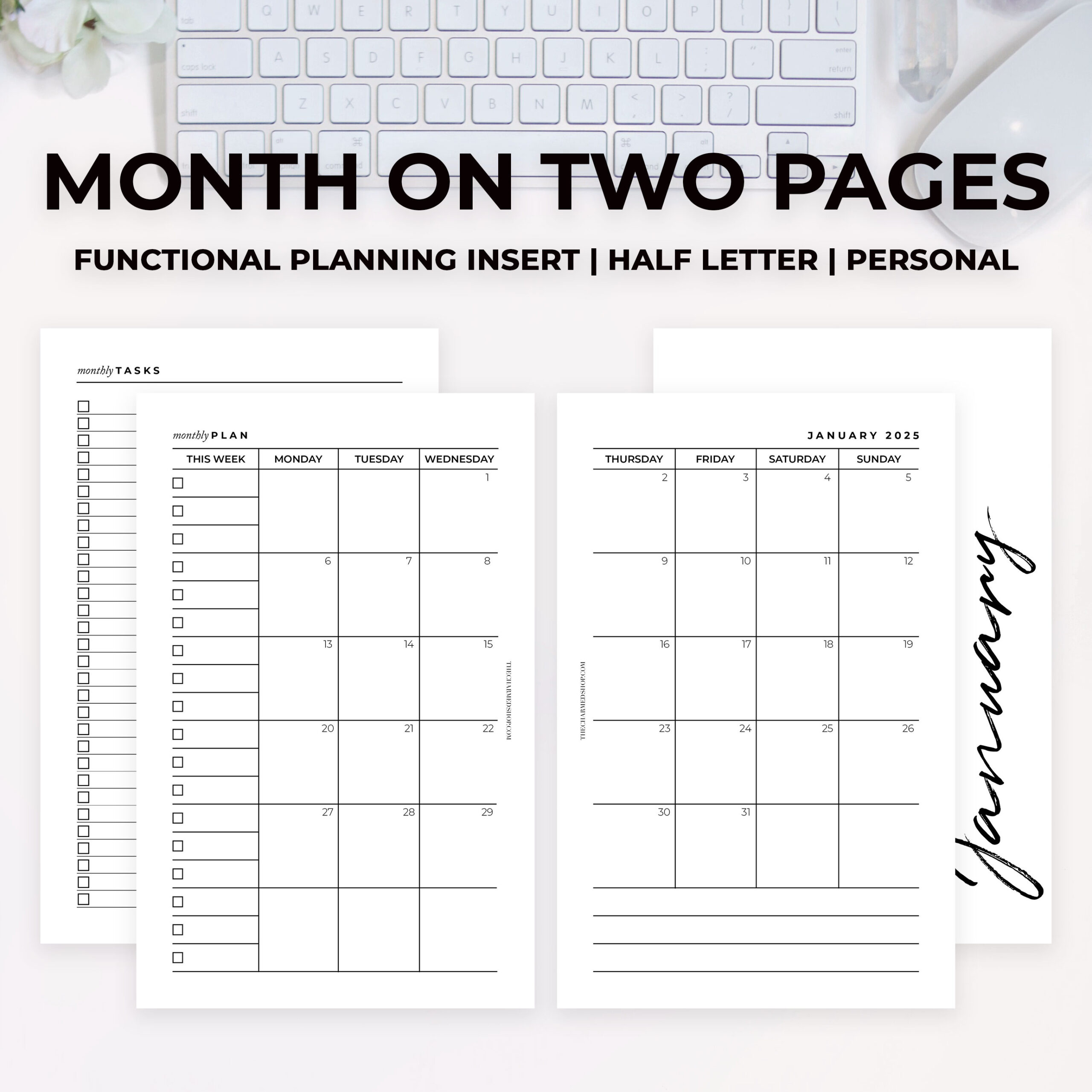 2025 Month On Two Pages Calendar {Printable Pdf} - Free Printable 2 Page Monthly Calendar 2025