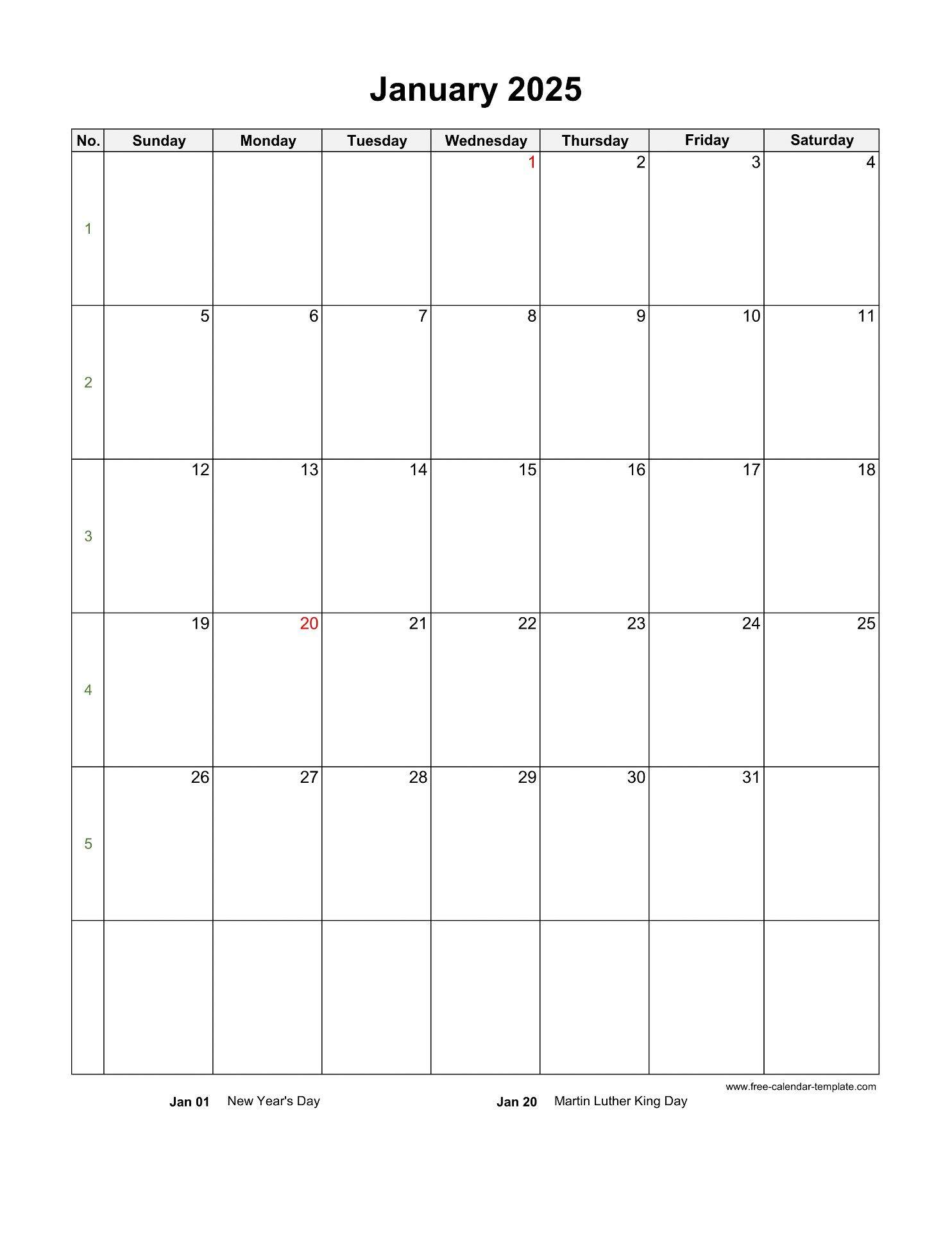 2025 Monthly Calendar (Blank Vertical Template) | Free-Calendar - Printable Calendar 2025 Vertical