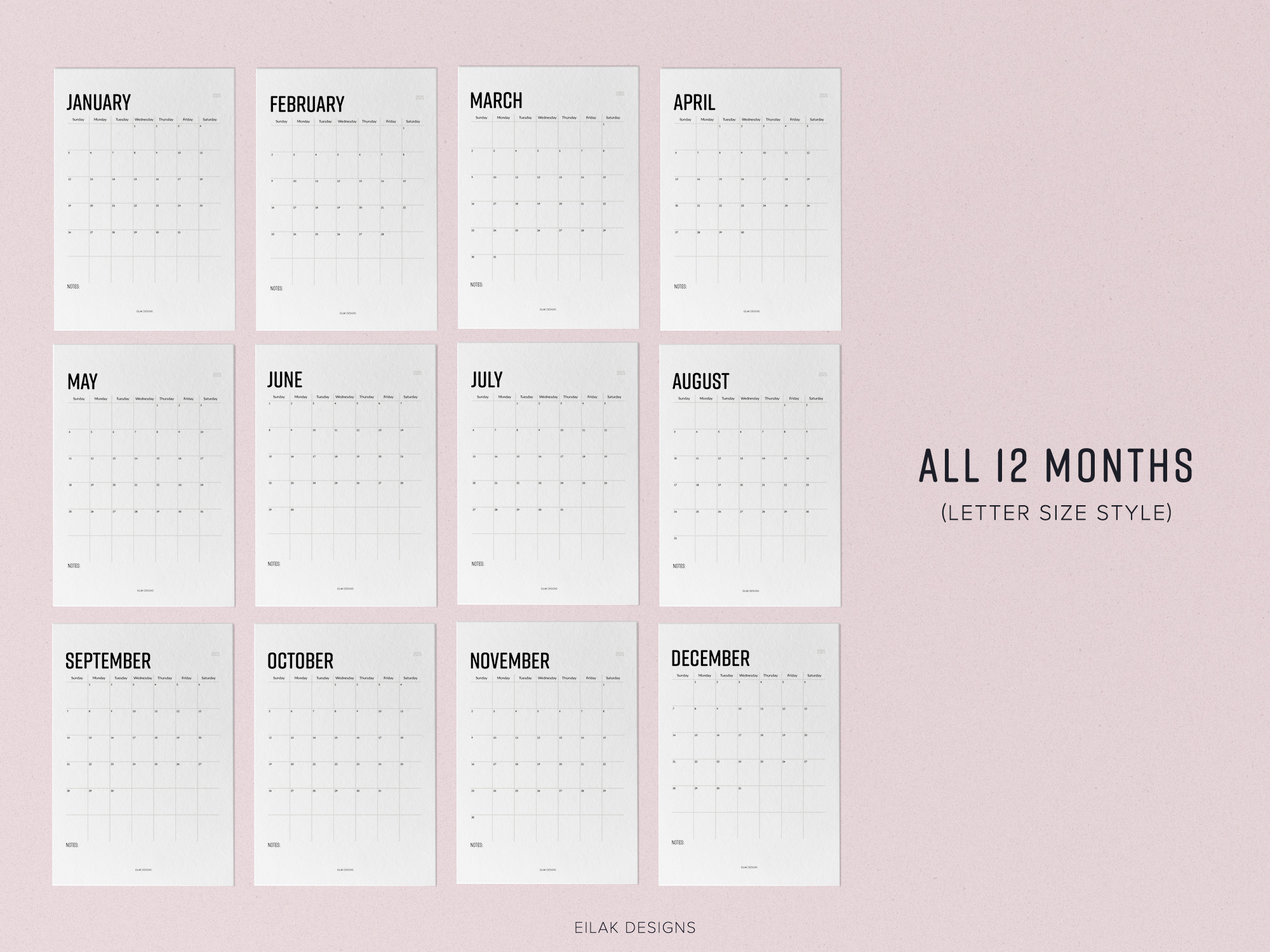 2025 Monthly Calendar Minimalistic | Digital Download - Free Printable Calendar 2025 Waterproof