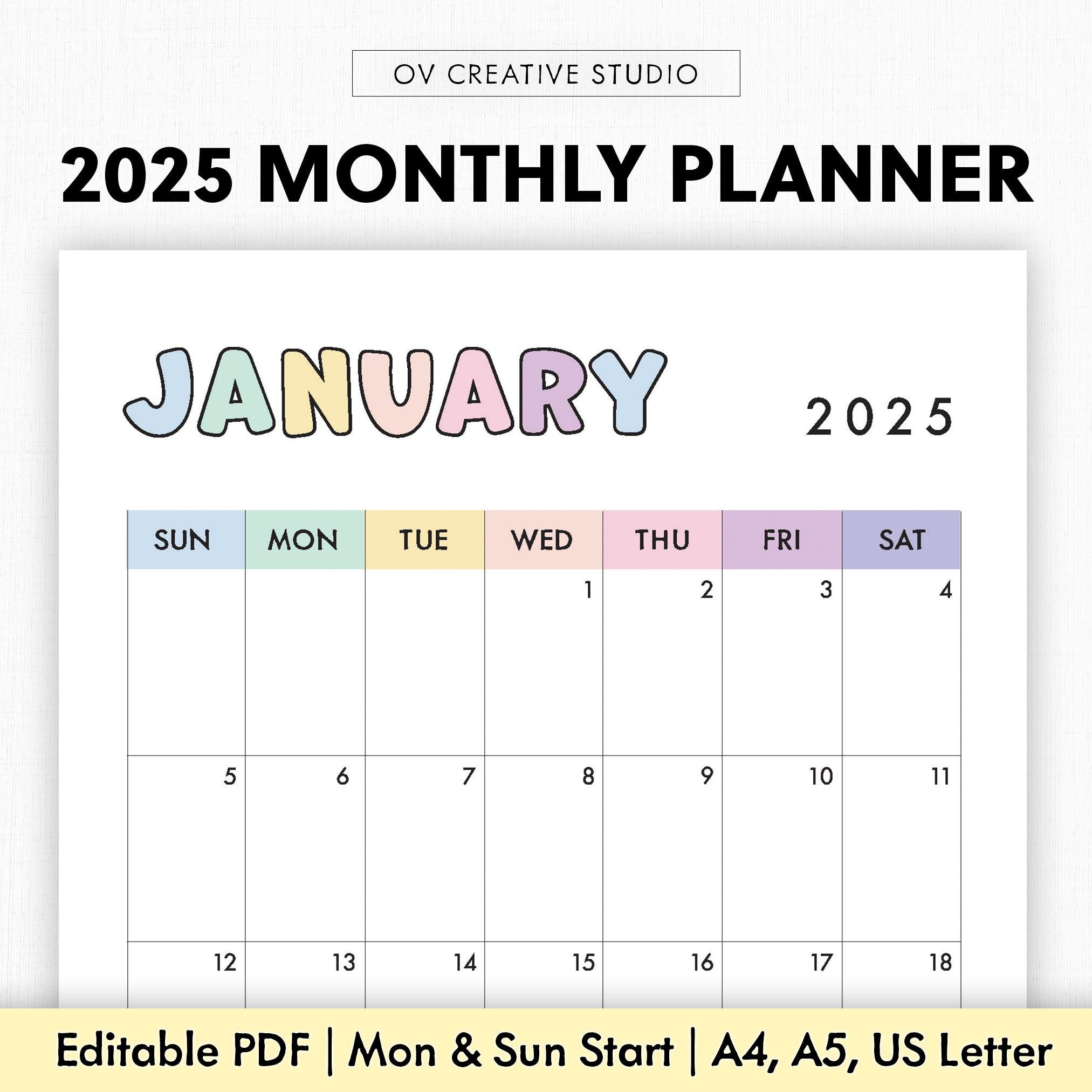 2025 Monthly Calendar | Printable, Fillable | Dated Monthly - Printable Calendar 2025 Winzip