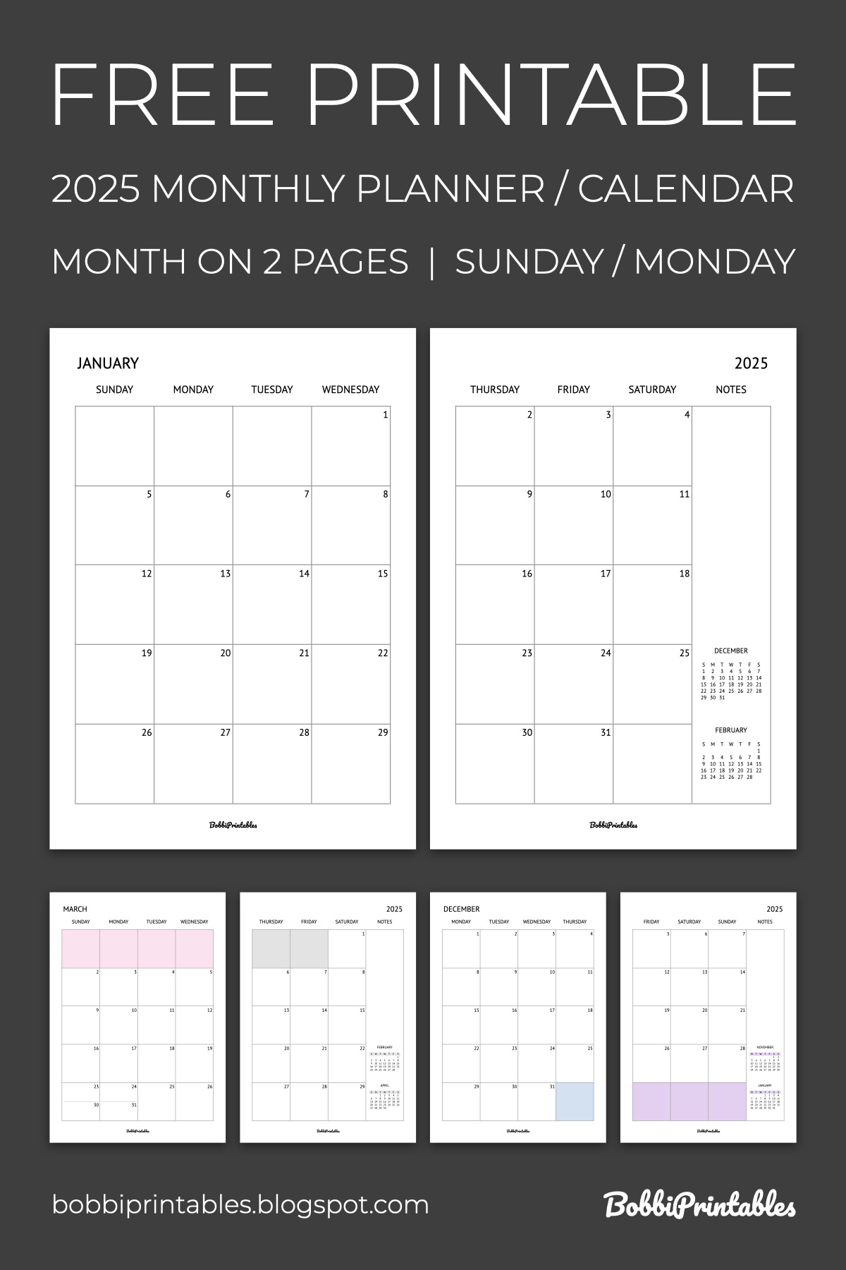 2025 Monthly Planner Calendar Free Printable - Month On 2 Pages - 18 Month Calendar 2025 On 2 Pages Printable Free