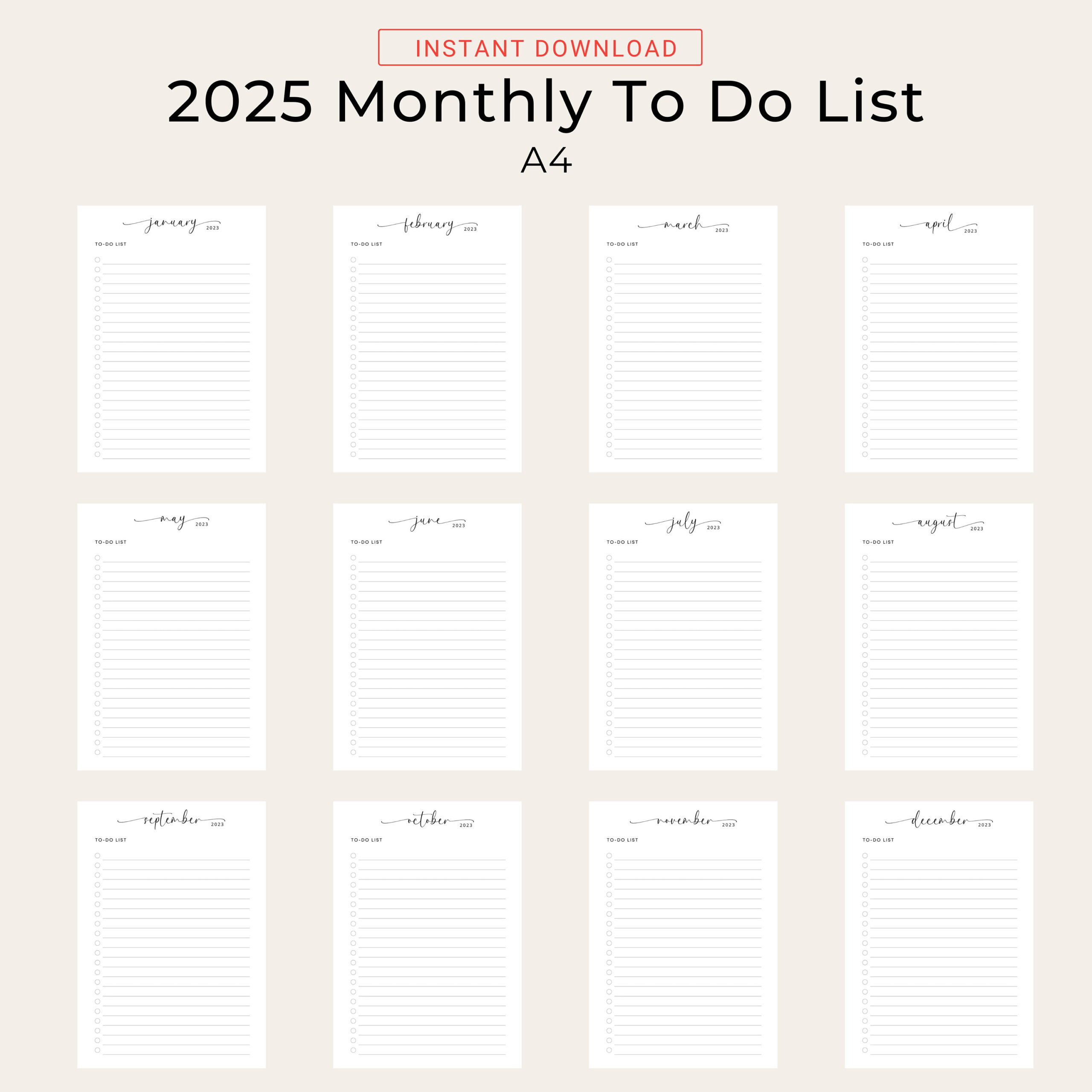 2025 Monthly To Do List 2025 To Do List 2025 Printable Todo List - Printable Calendar 2025 With To Do List