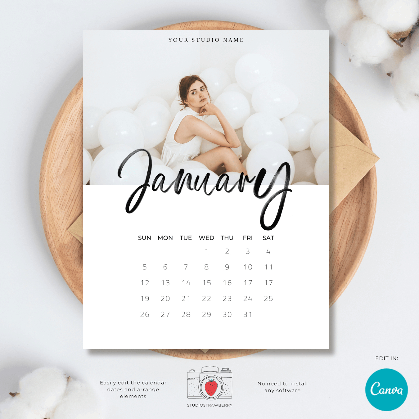 2025 Photo Calendar Template For Canva – Strawberry Kit - 2025 Monthly Calendar Printable Portrait Mode